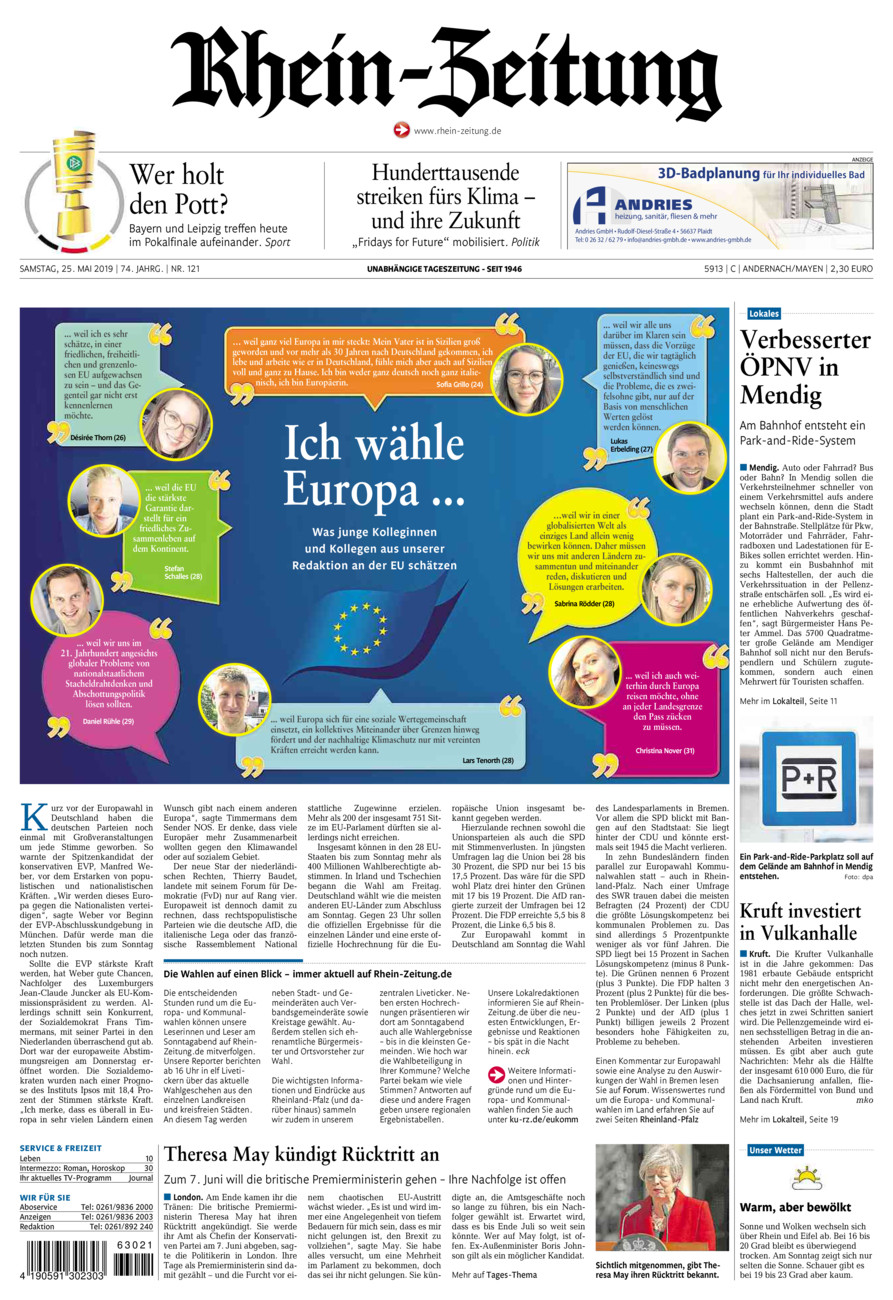 Rhein-Zeitung Andernach & Mayen vom Samstag, 25.05.2019