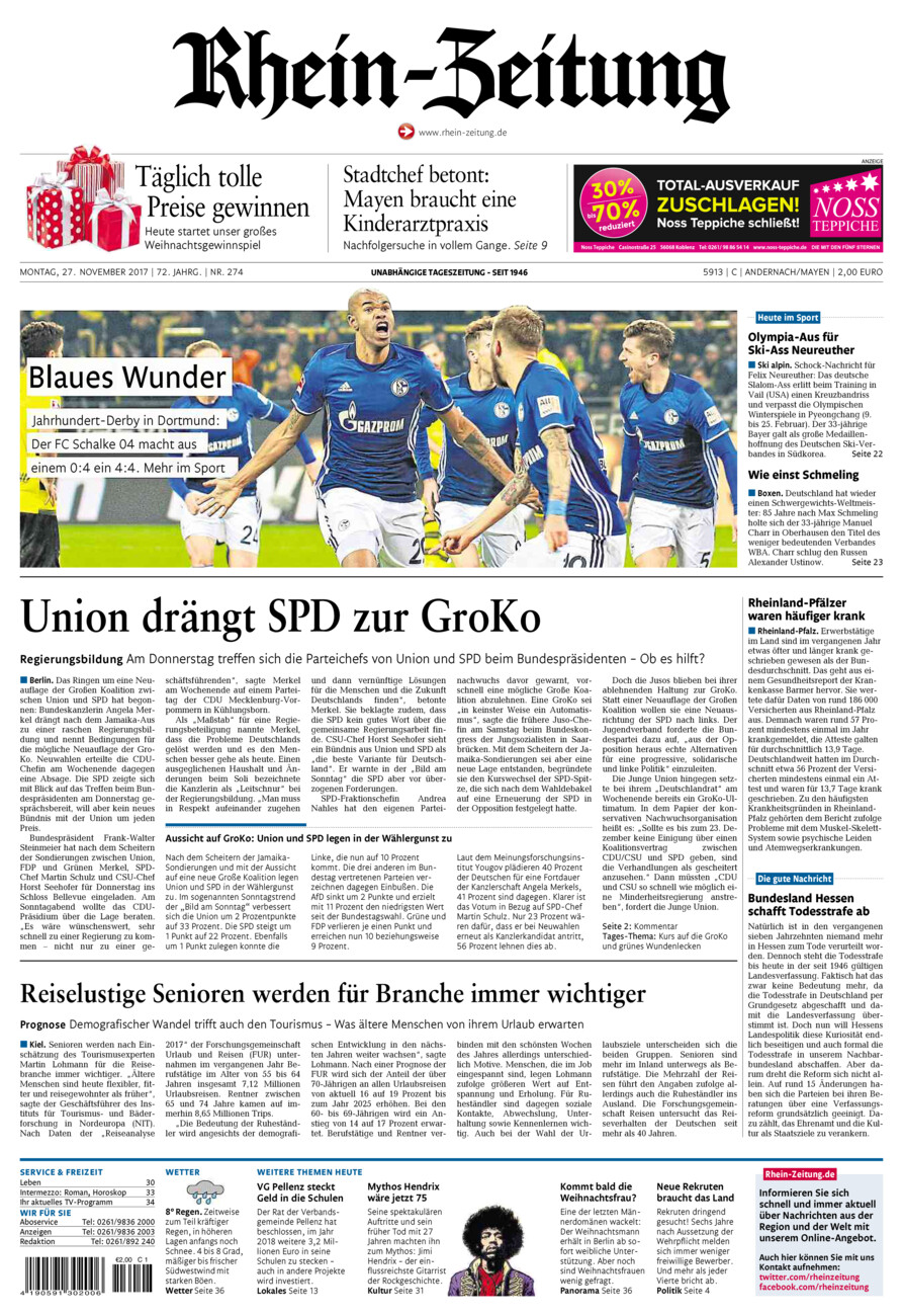 Rhein-Zeitung Andernach & Mayen vom Montag, 27.11.2017