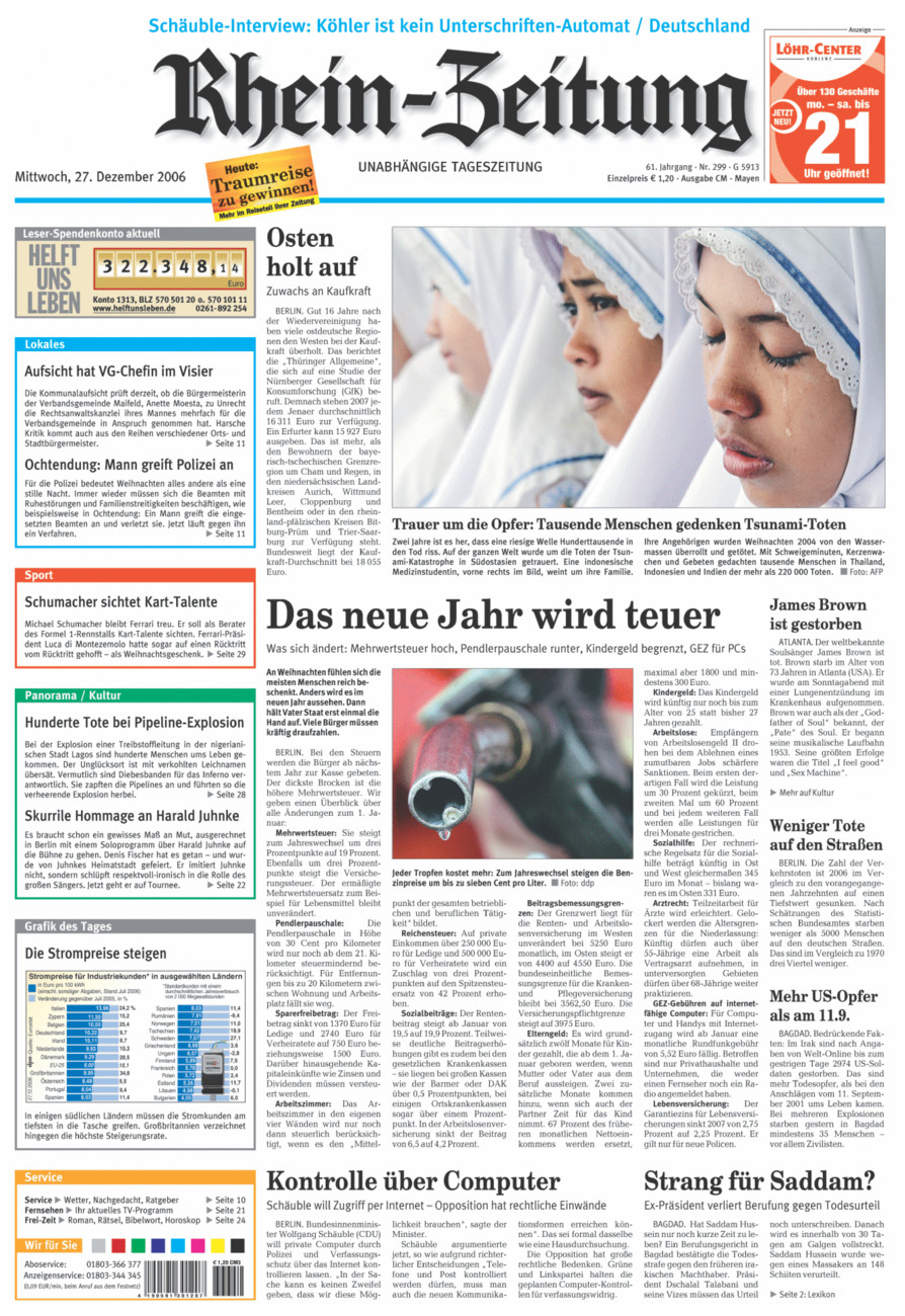 Rhein-Zeitung Andernach & Mayen vom Mittwoch, 27.12.2006