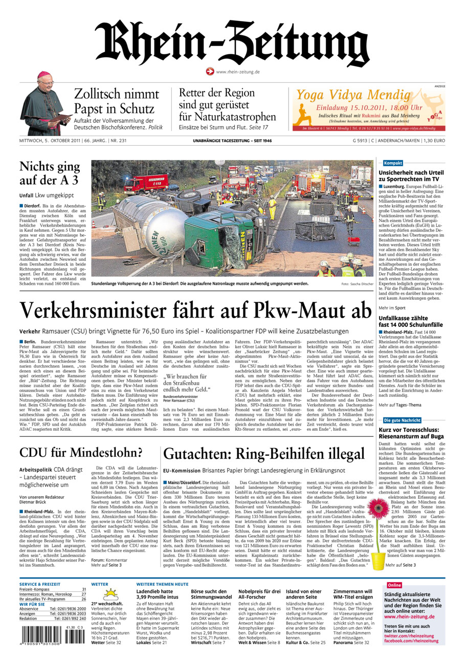 Rhein-Zeitung Andernach & Mayen vom Mittwoch, 05.10.2011
