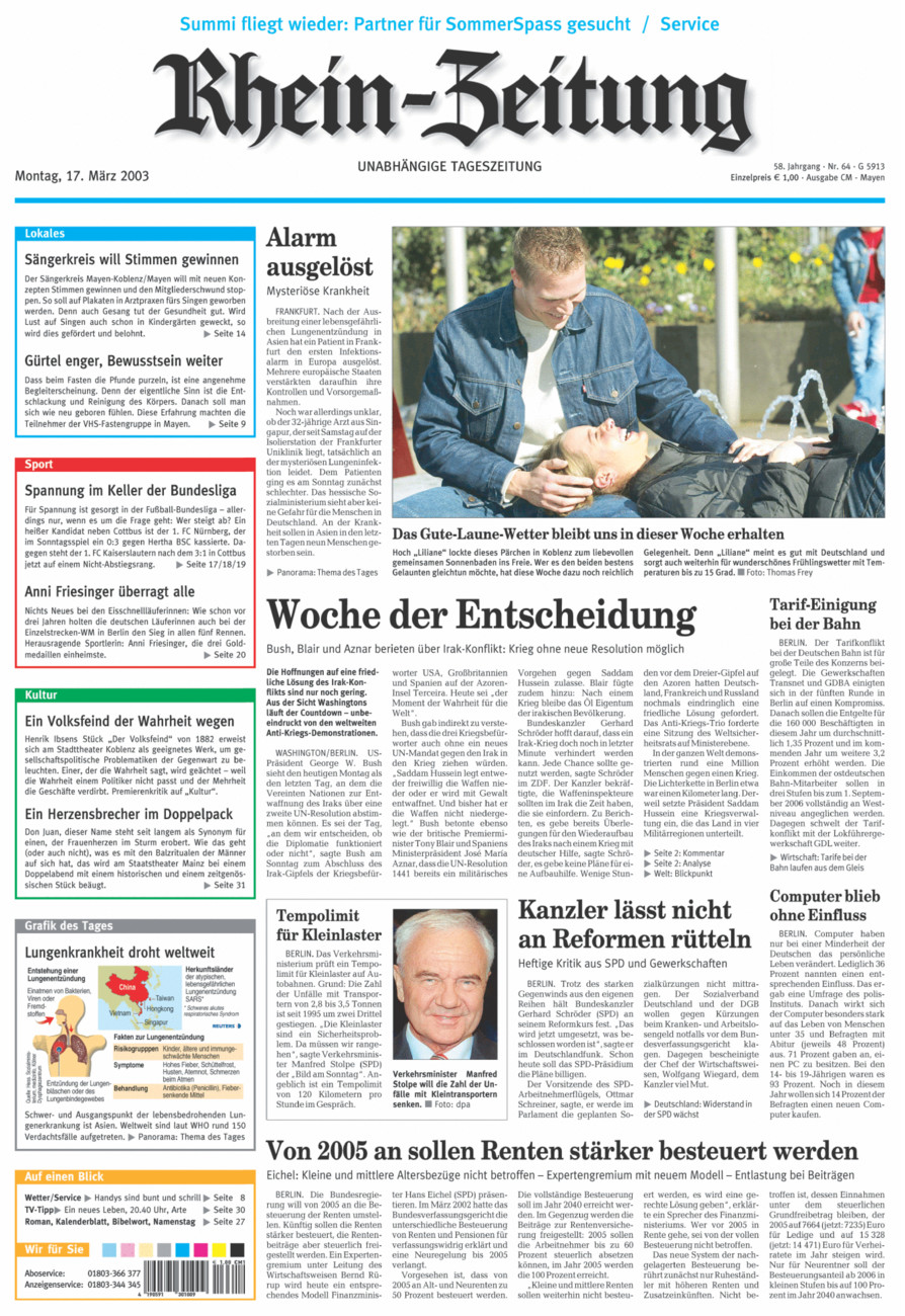 Rhein-Zeitung Andernach & Mayen vom Montag, 17.03.2003