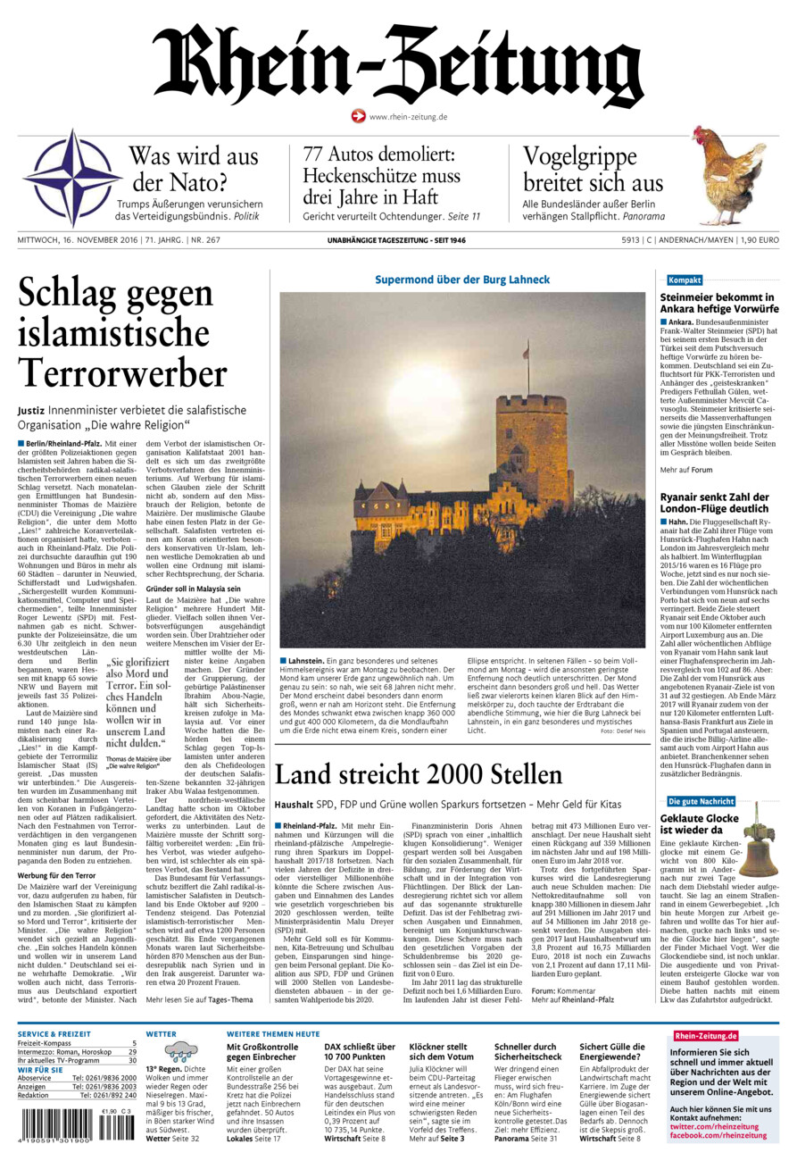 Rhein-Zeitung Andernach & Mayen vom Mittwoch, 16.11.2016