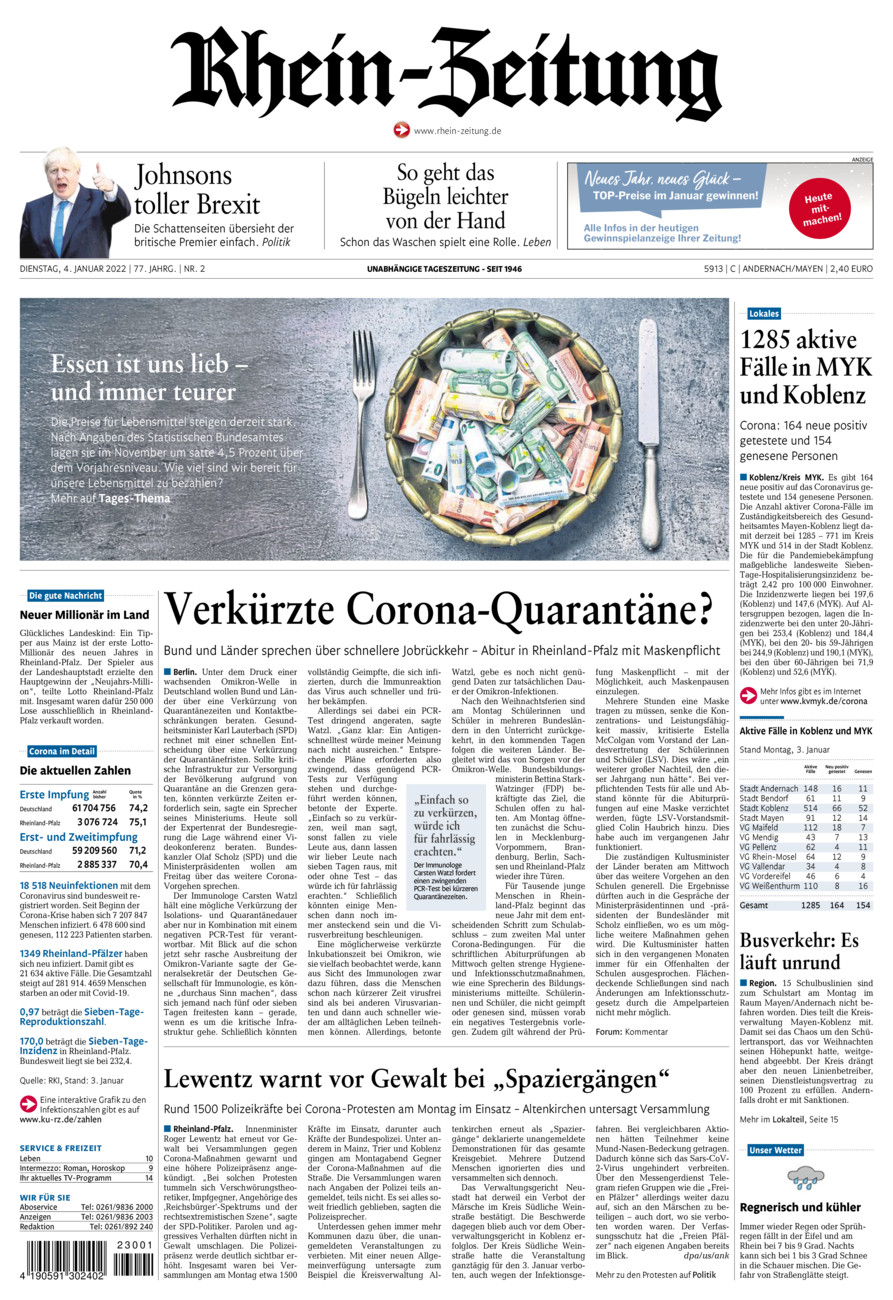 Rhein-Zeitung Andernach & Mayen vom Dienstag, 04.01.2022