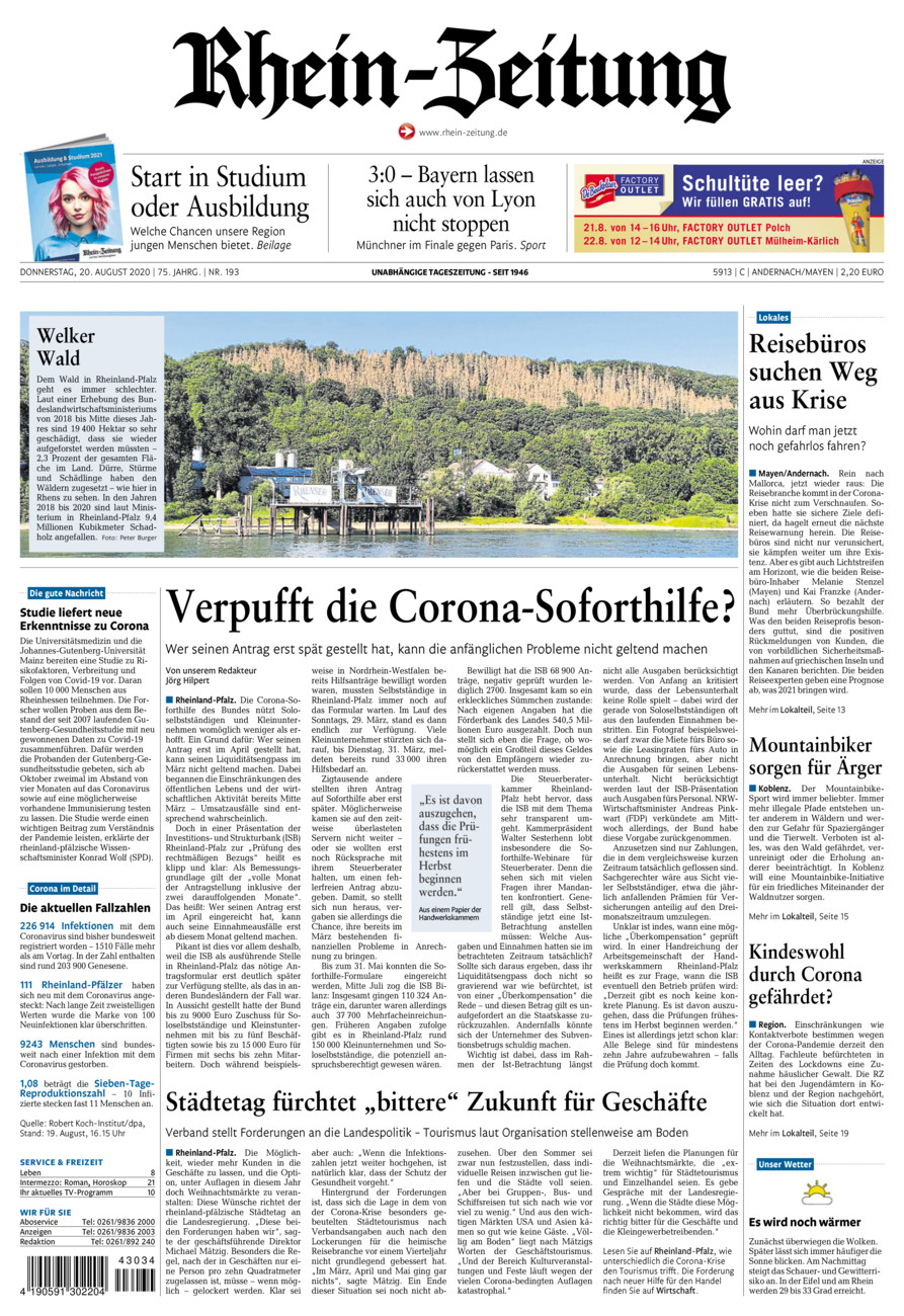 Rhein-Zeitung Andernach & Mayen vom Donnerstag, 20.08.2020