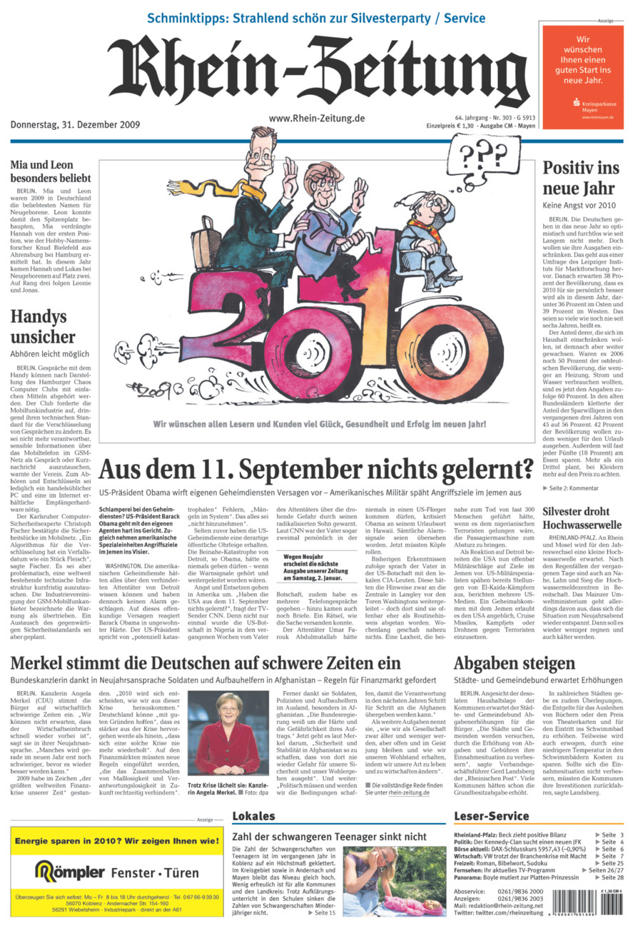 Rhein-Zeitung Andernach & Mayen vom Donnerstag, 31.12.2009