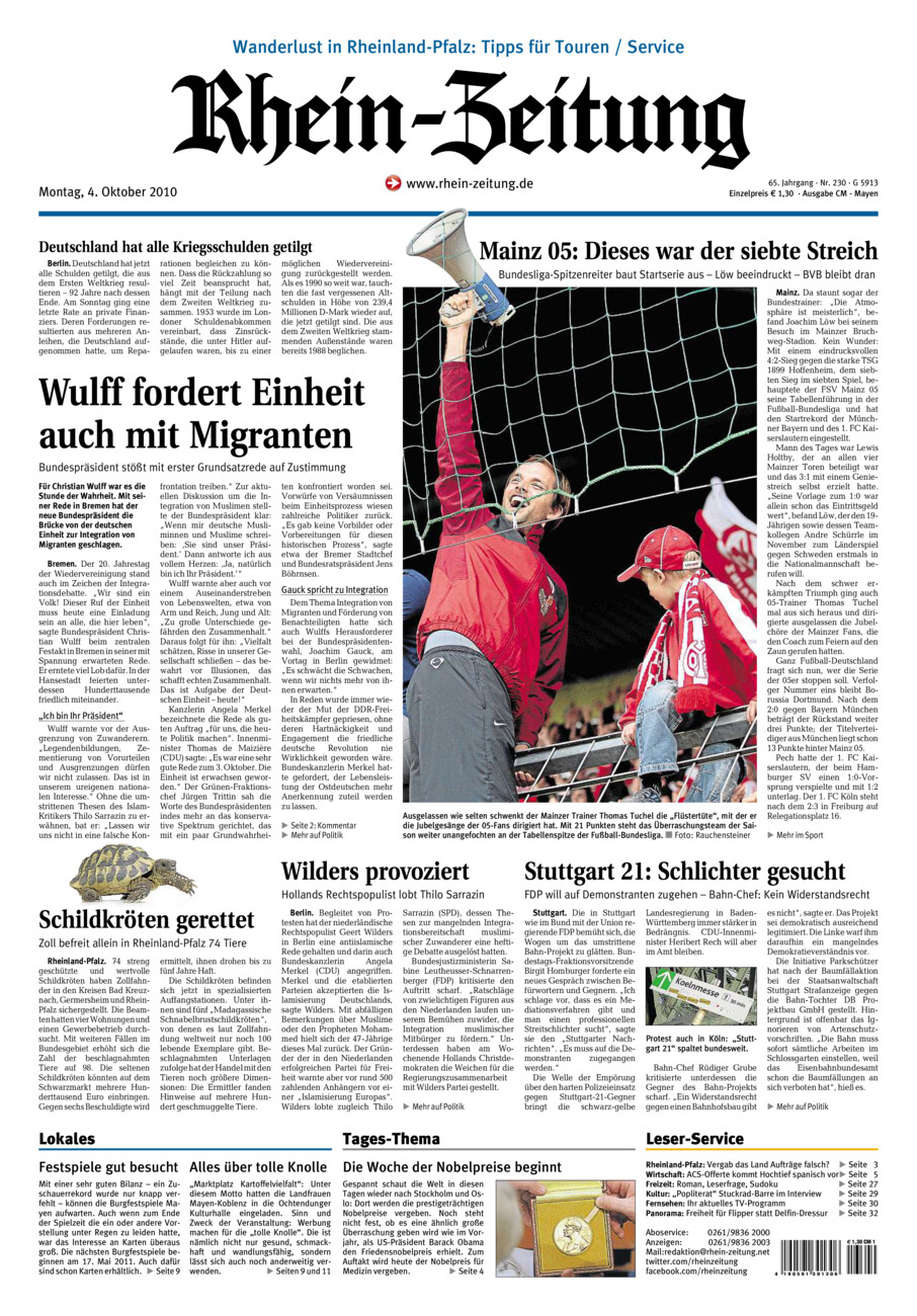 Rhein-Zeitung Andernach & Mayen vom Montag, 04.10.2010