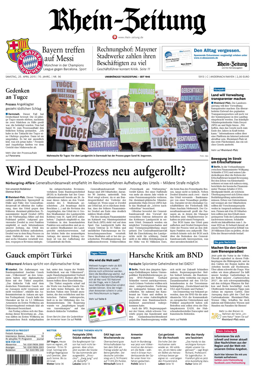 Rhein-Zeitung Andernach & Mayen vom Samstag, 25.04.2015