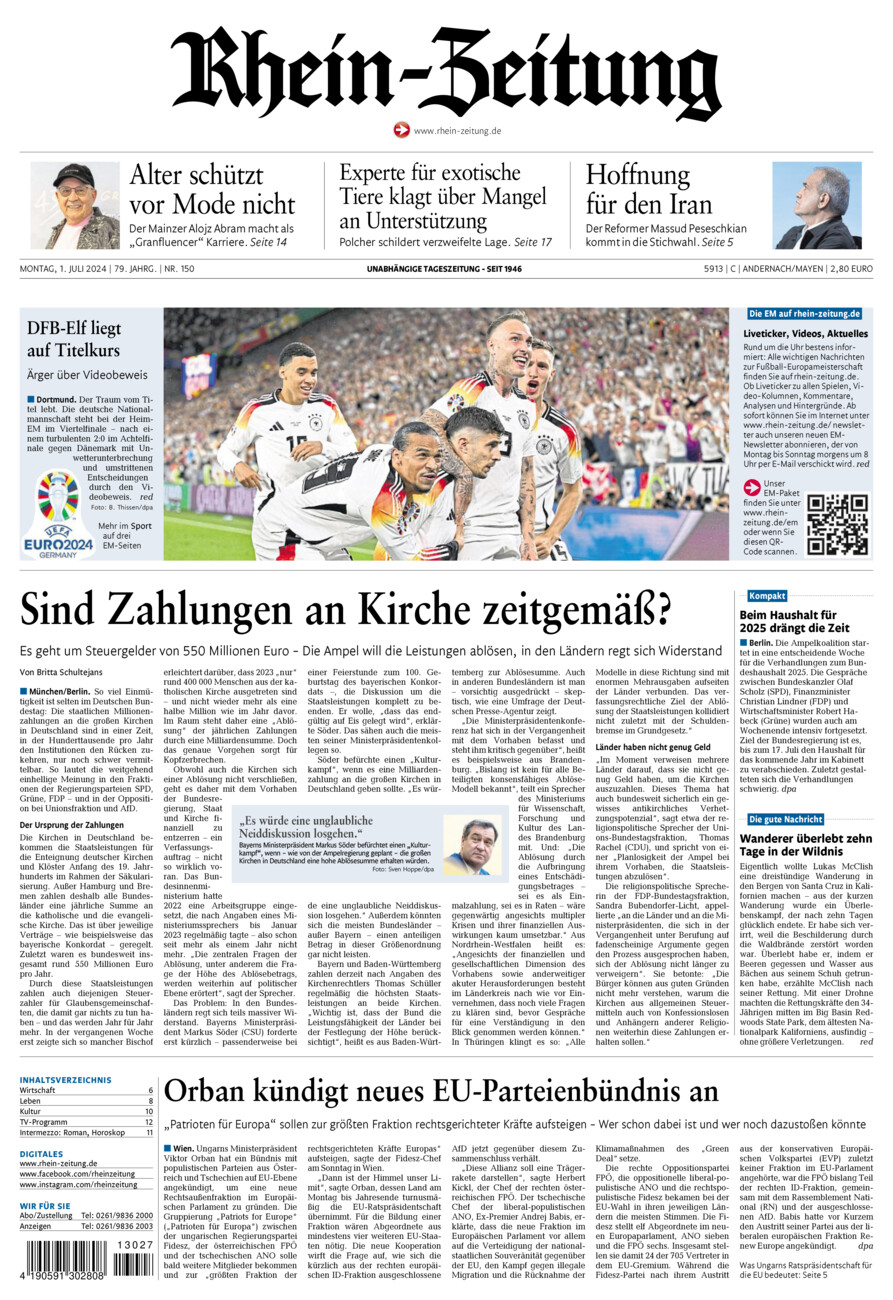 Rhein-Zeitung Andernach & Mayen vom Montag, 01.07.2024