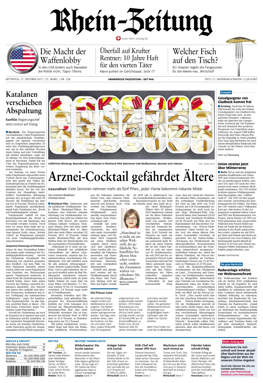 Rhein-Zeitung Andernach & Mayen vom Mittwoch, 11.10.2017