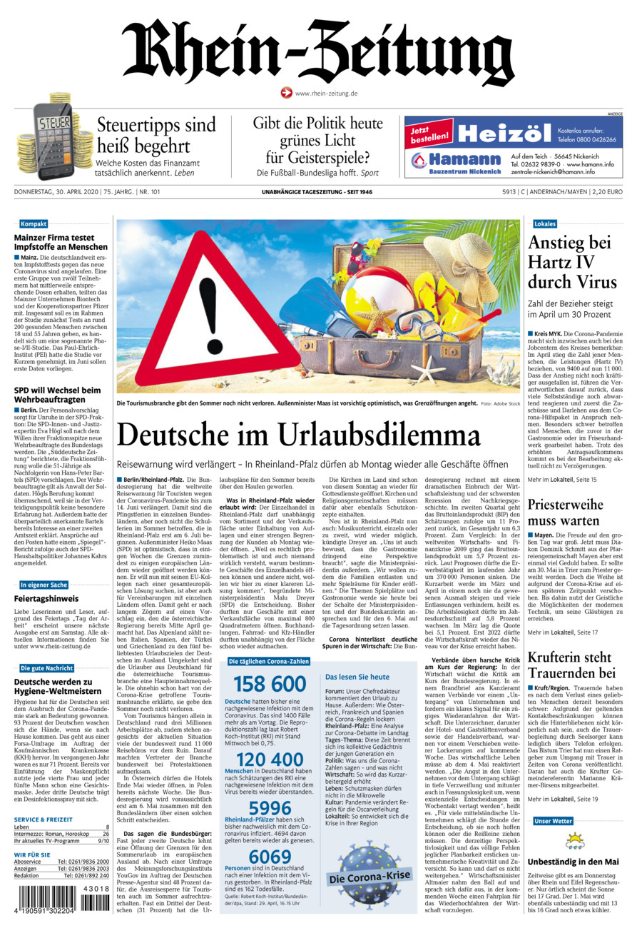 Rhein-Zeitung Andernach & Mayen vom Donnerstag, 30.04.2020