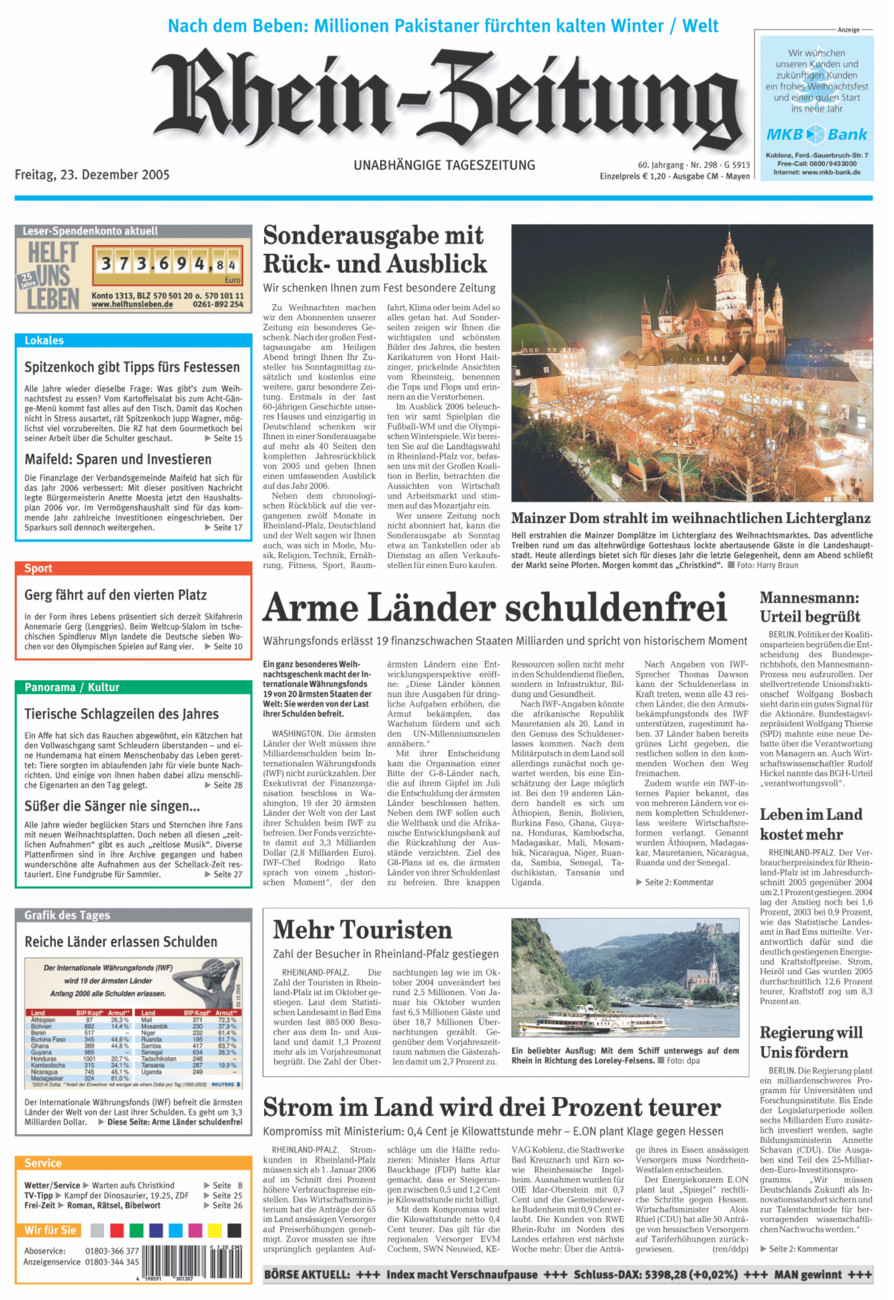 Rhein-Zeitung Andernach & Mayen vom Freitag, 23.12.2005