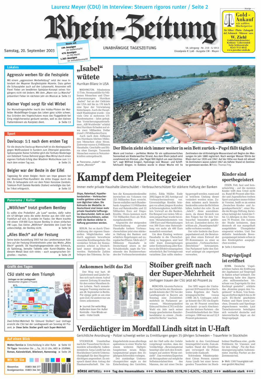 Rhein-Zeitung Andernach & Mayen vom Samstag, 20.09.2003