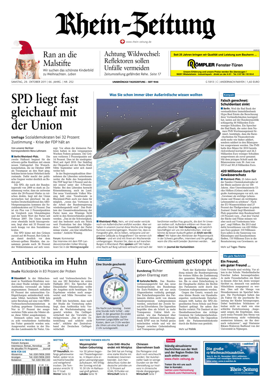 Rhein-Zeitung Andernach & Mayen vom Samstag, 29.10.2011