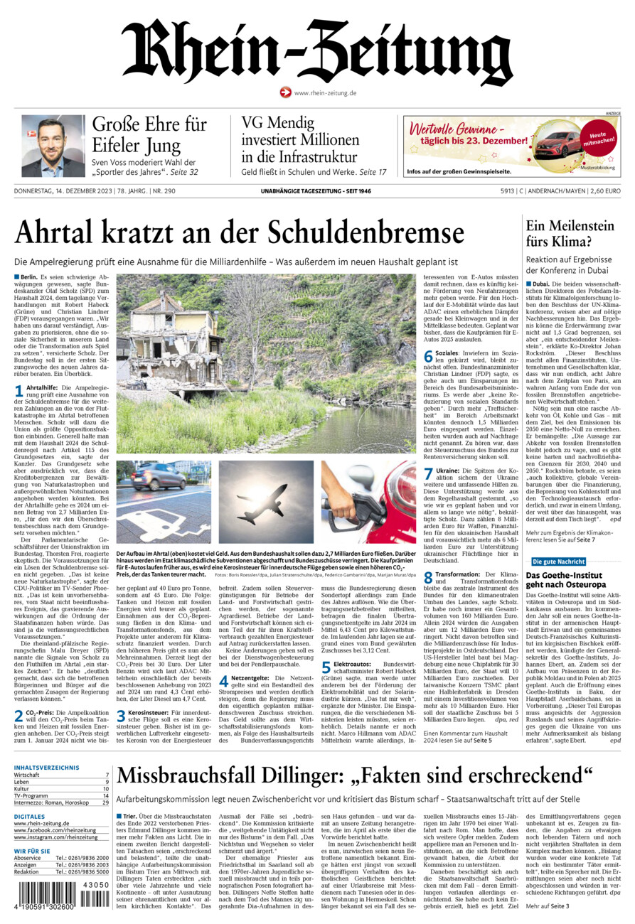 Rhein-Zeitung Andernach & Mayen vom Donnerstag, 14.12.2023