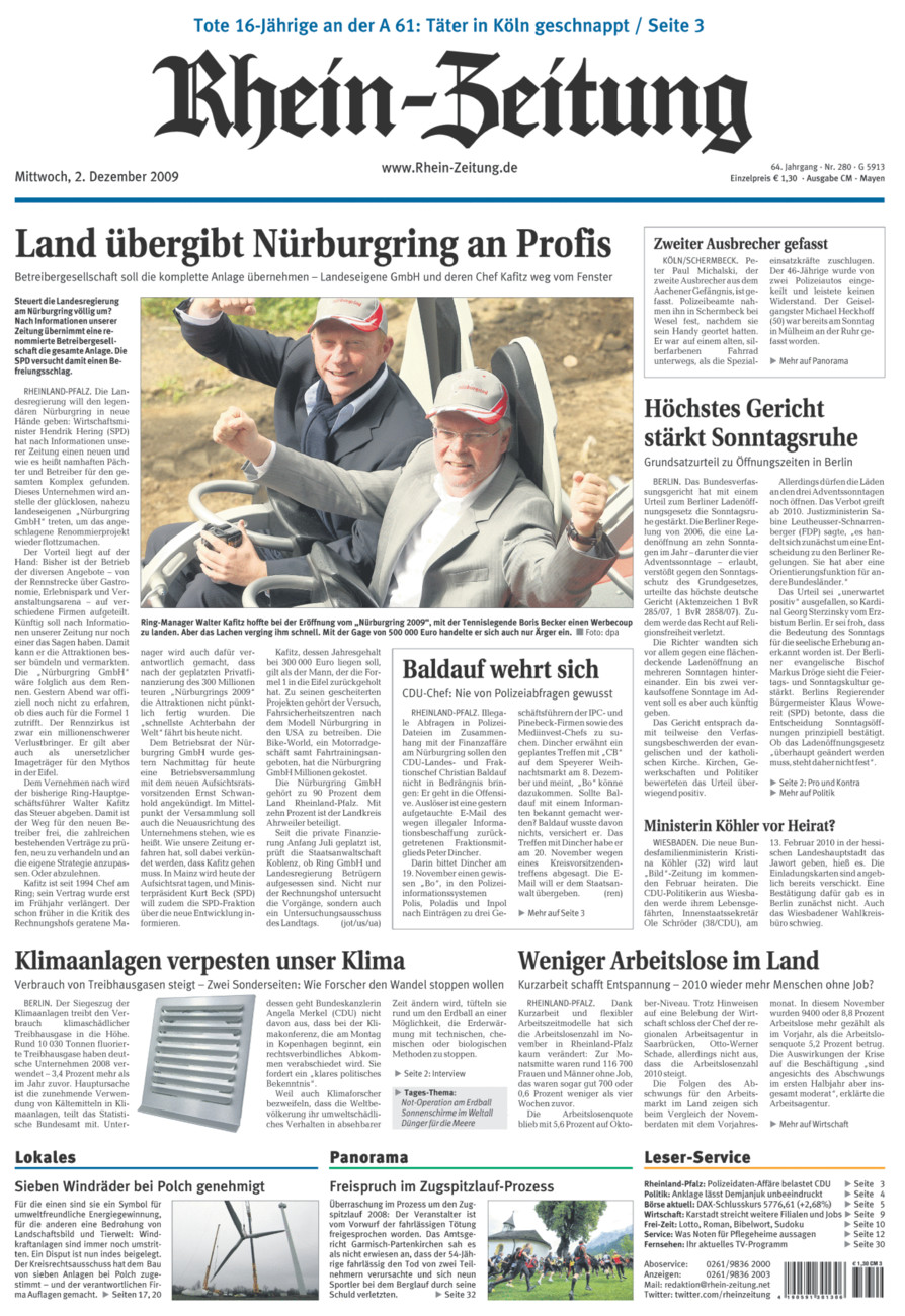 Rhein-Zeitung Andernach & Mayen vom Mittwoch, 02.12.2009