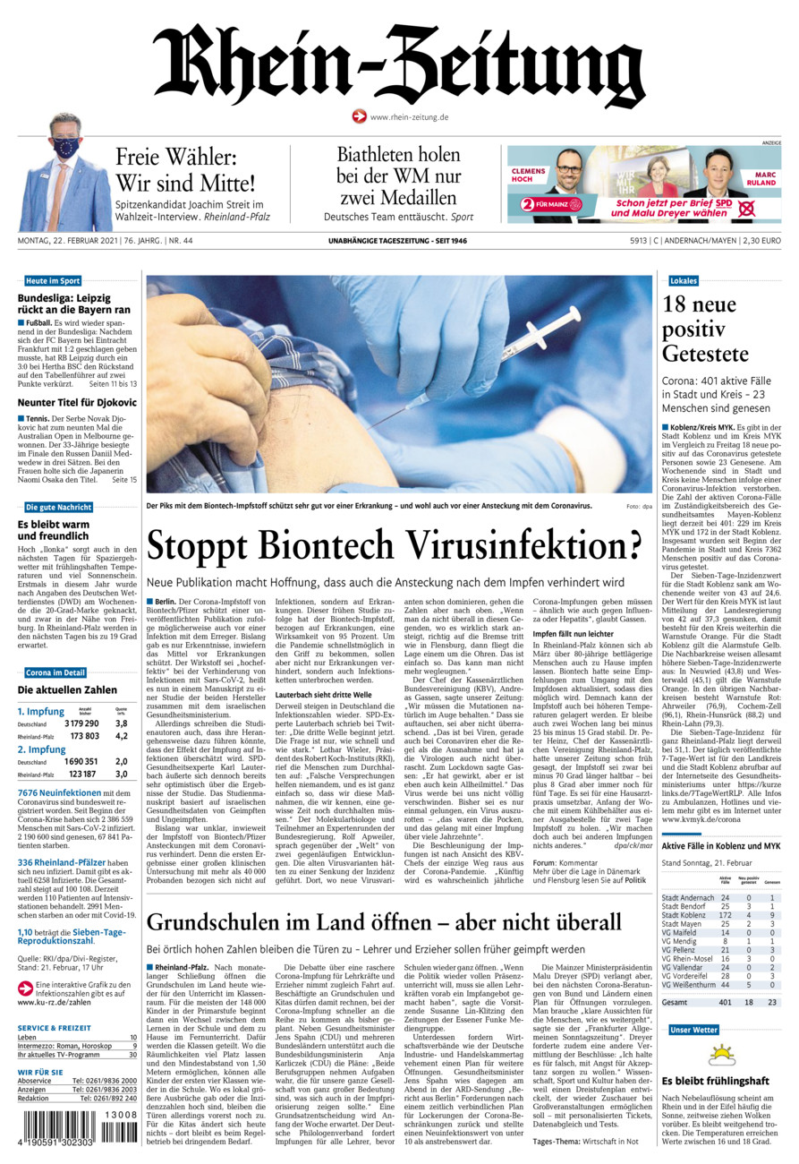 Rhein-Zeitung Andernach & Mayen vom Montag, 22.02.2021