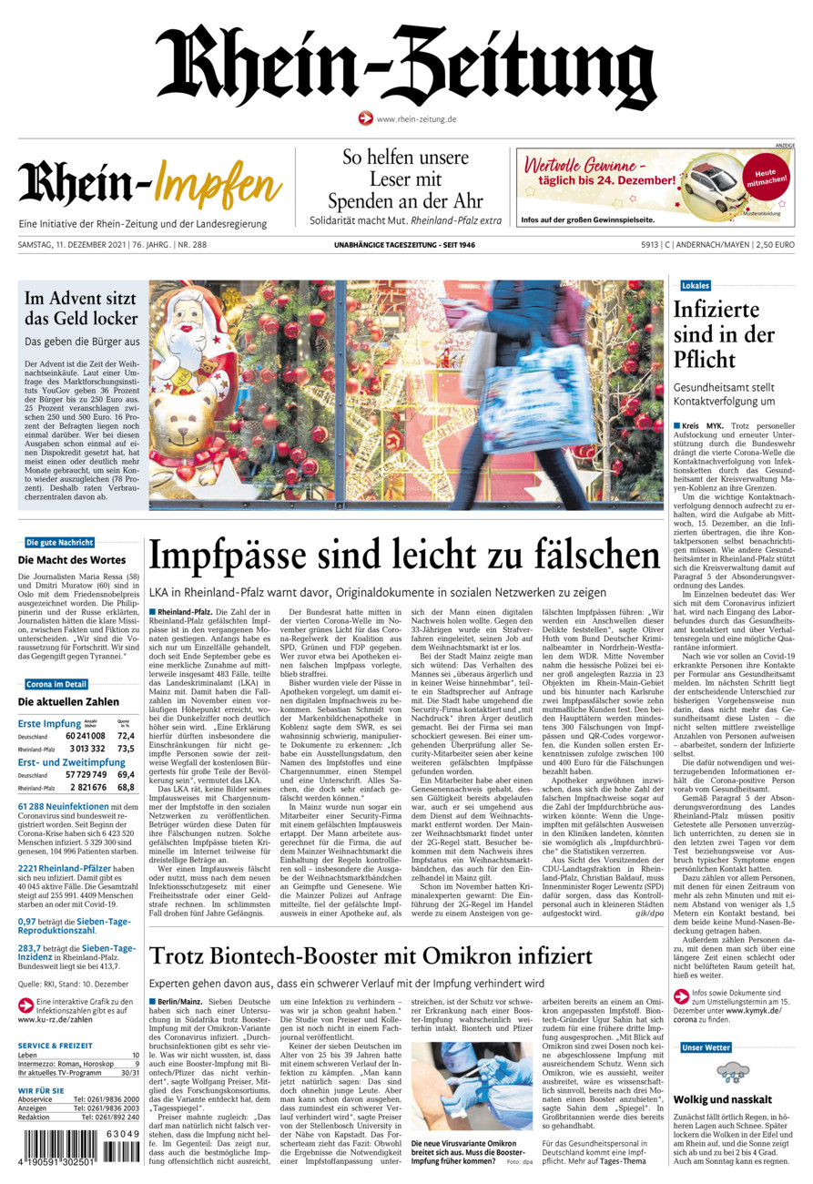 Rhein-Zeitung Andernach & Mayen vom Samstag, 11.12.2021