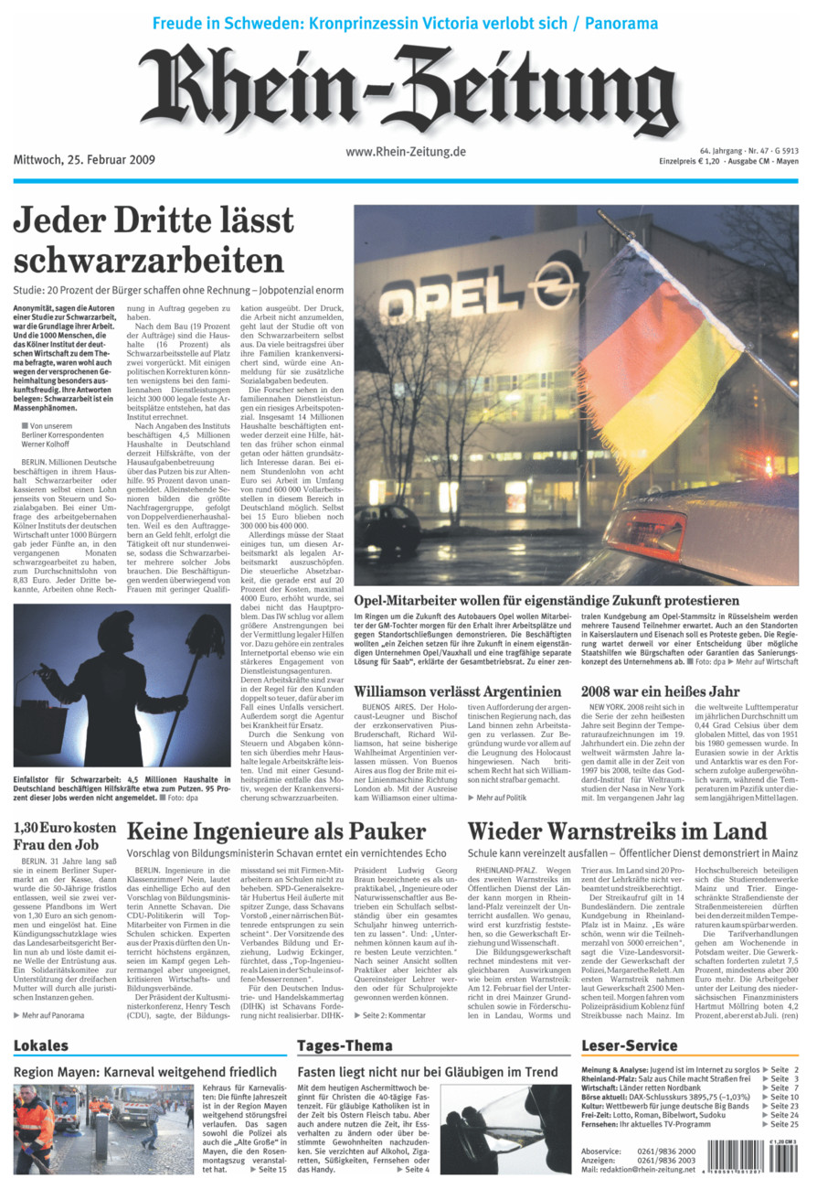 Rhein-Zeitung Andernach & Mayen vom Mittwoch, 25.02.2009
