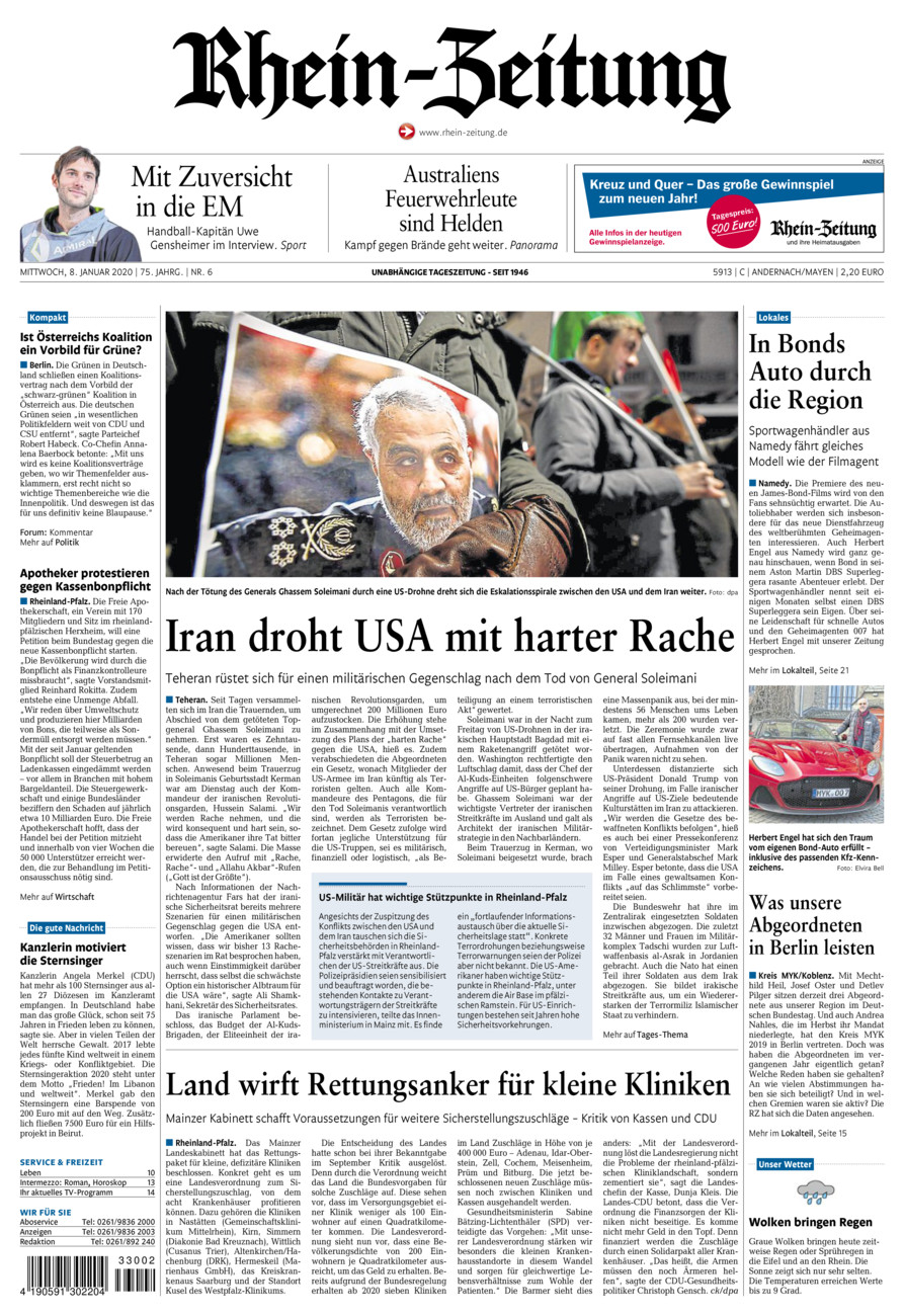 Rhein-Zeitung Andernach & Mayen vom Mittwoch, 08.01.2020
