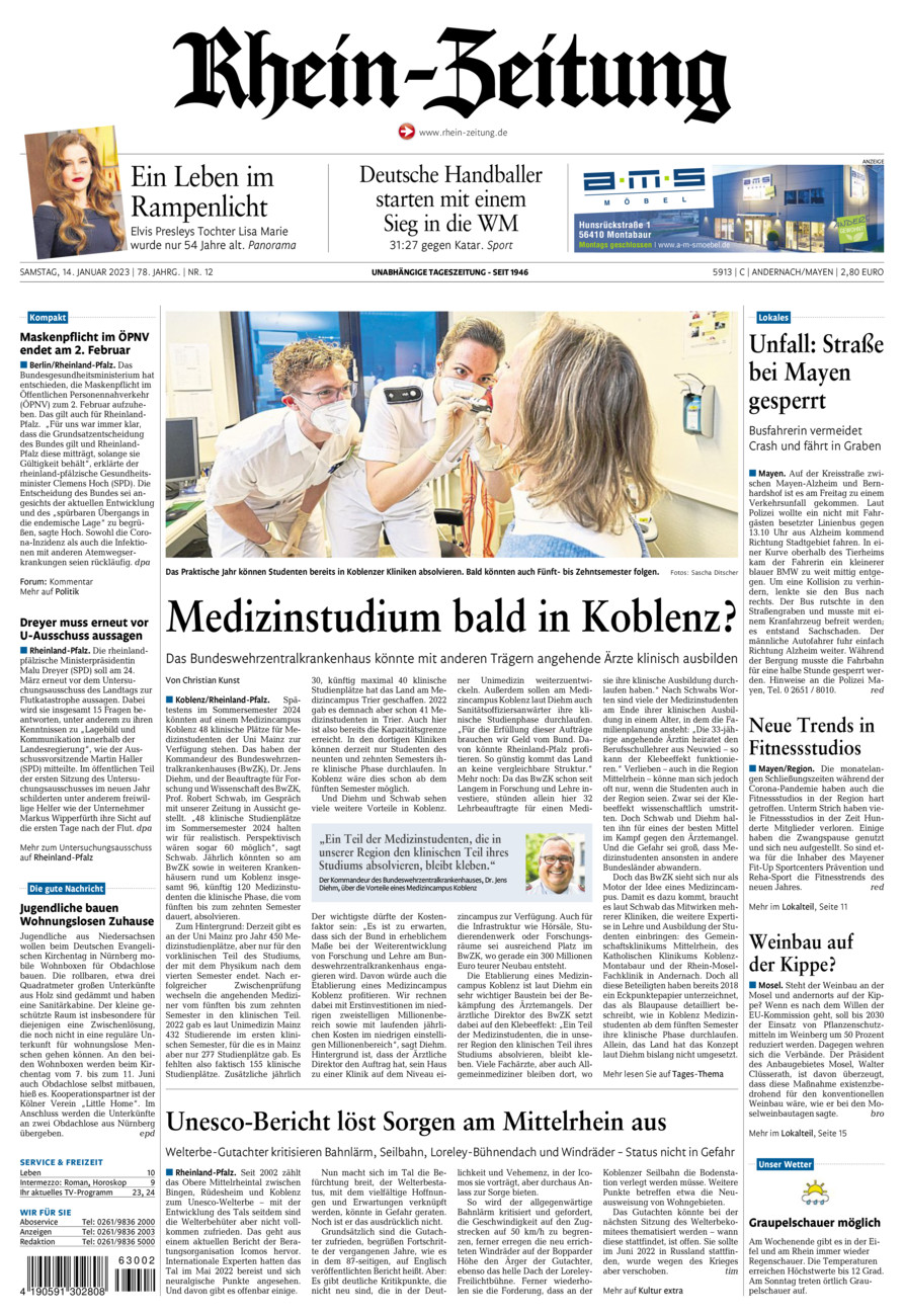 Rhein-Zeitung Andernach & Mayen vom Samstag, 14.01.2023