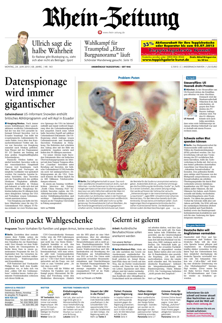 Rhein-Zeitung Andernach & Mayen vom Montag, 24.06.2013
