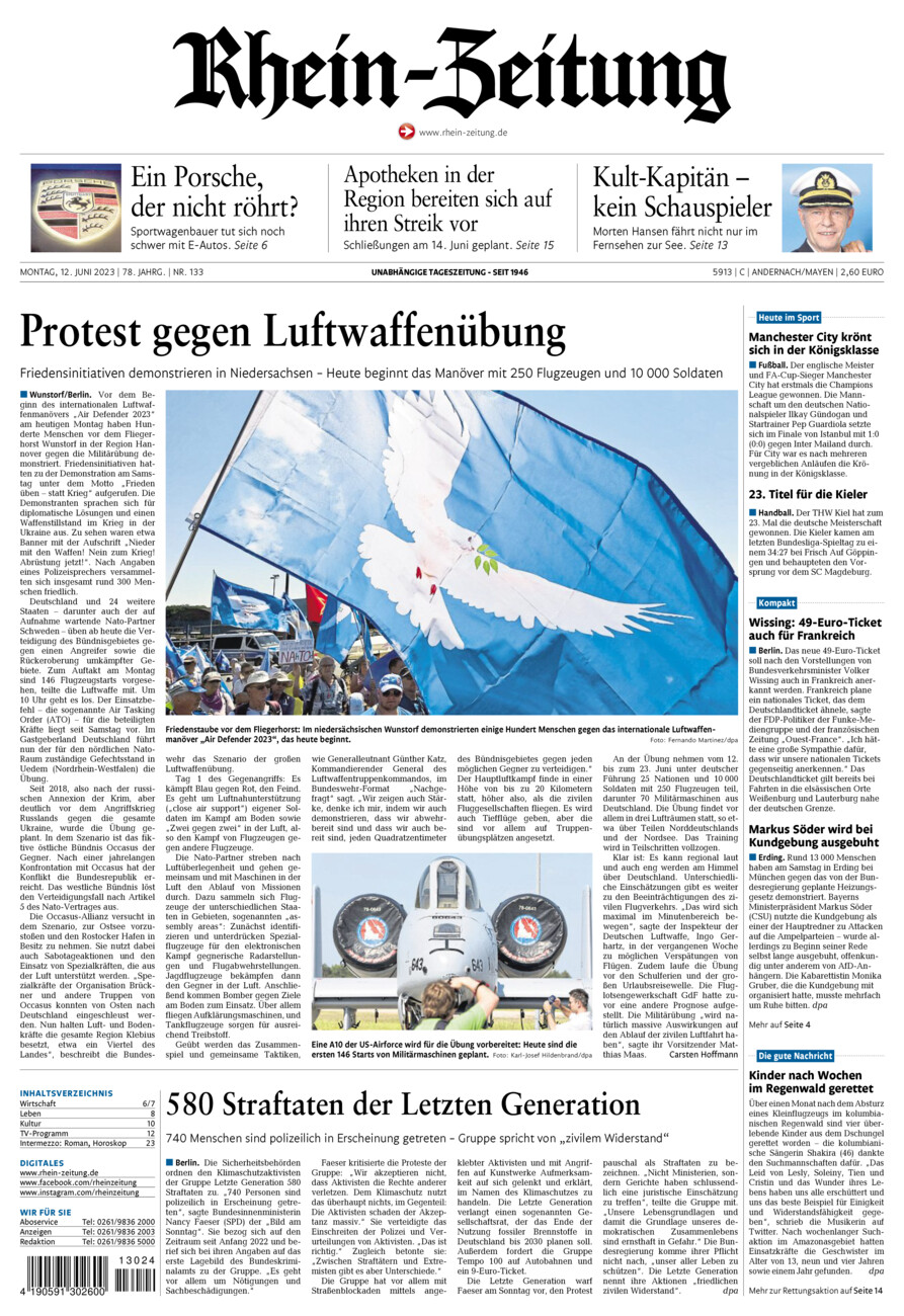 Rhein-Zeitung Andernach & Mayen vom Montag, 12.06.2023