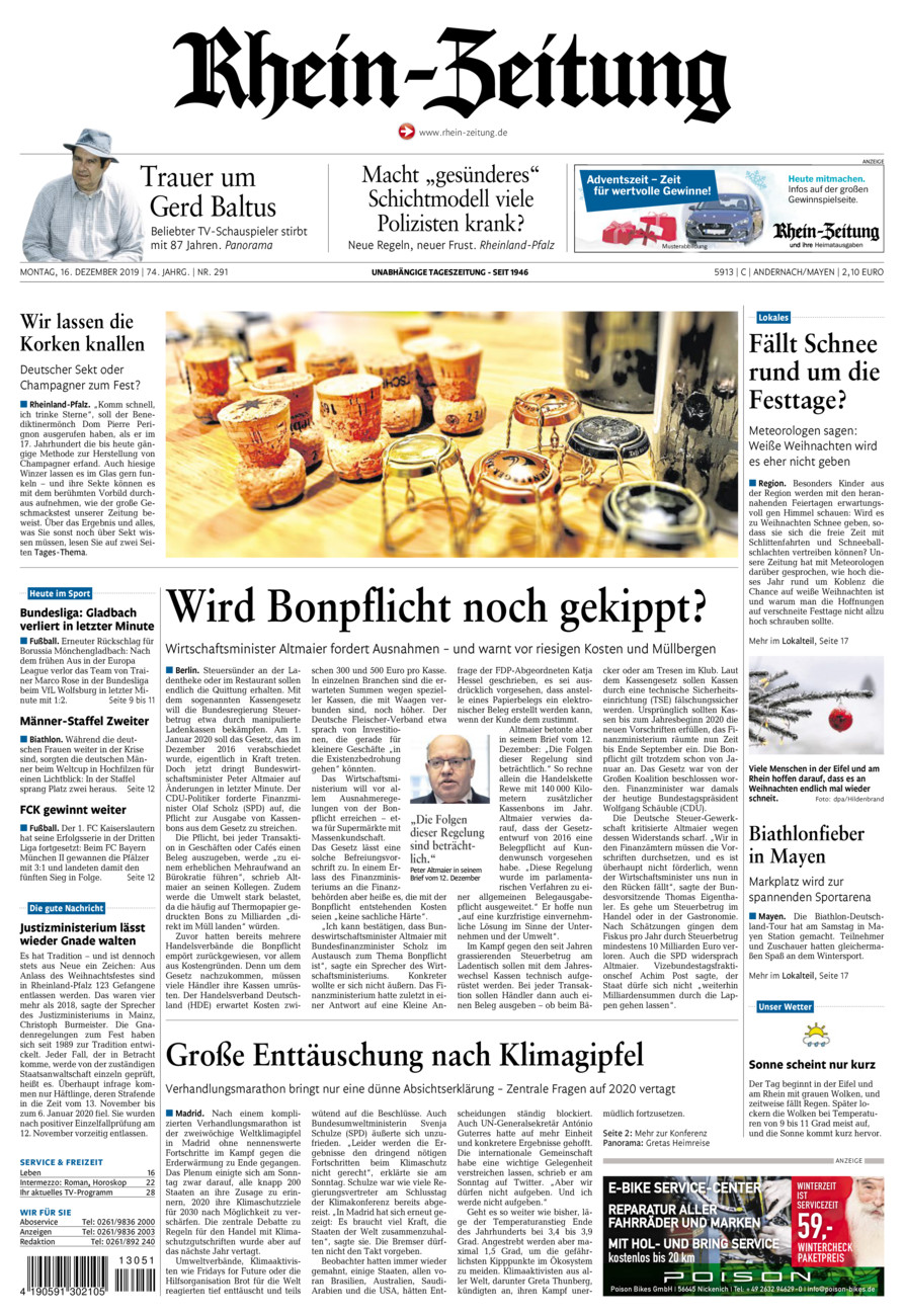 Rhein-Zeitung Andernach & Mayen vom Montag, 16.12.2019