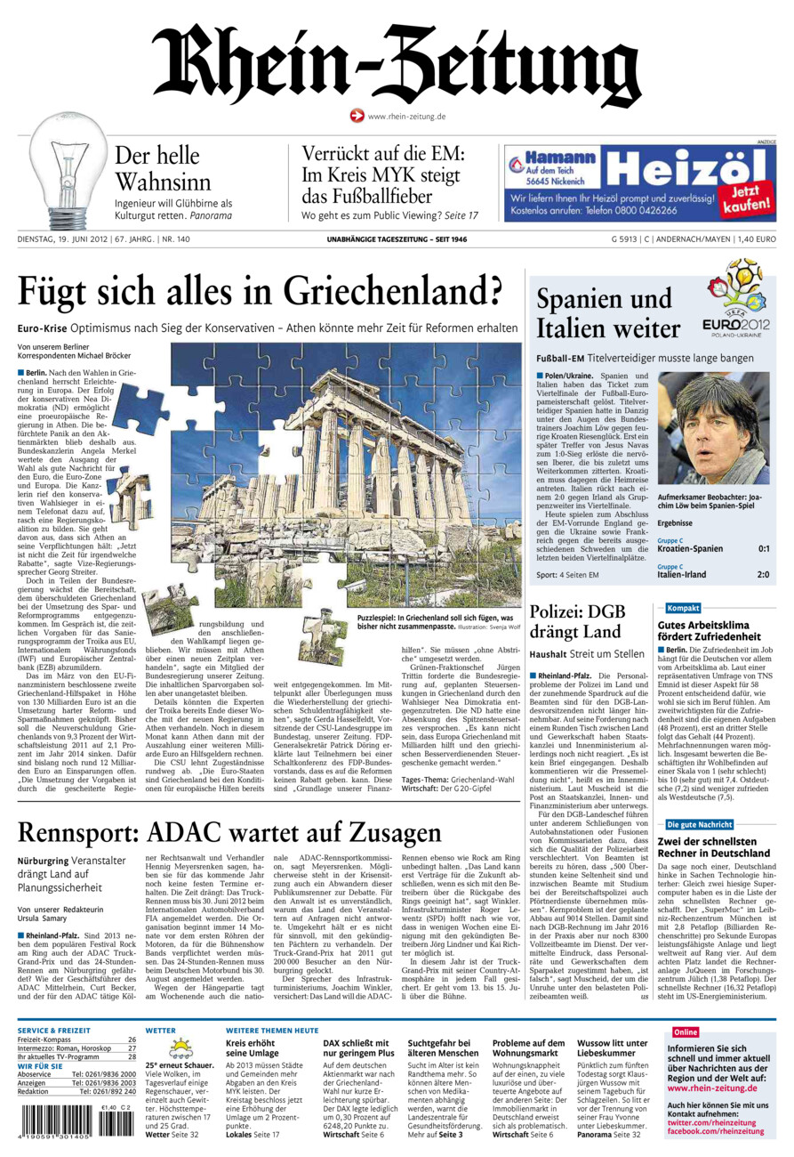 Rhein-Zeitung Andernach & Mayen vom Dienstag, 19.06.2012