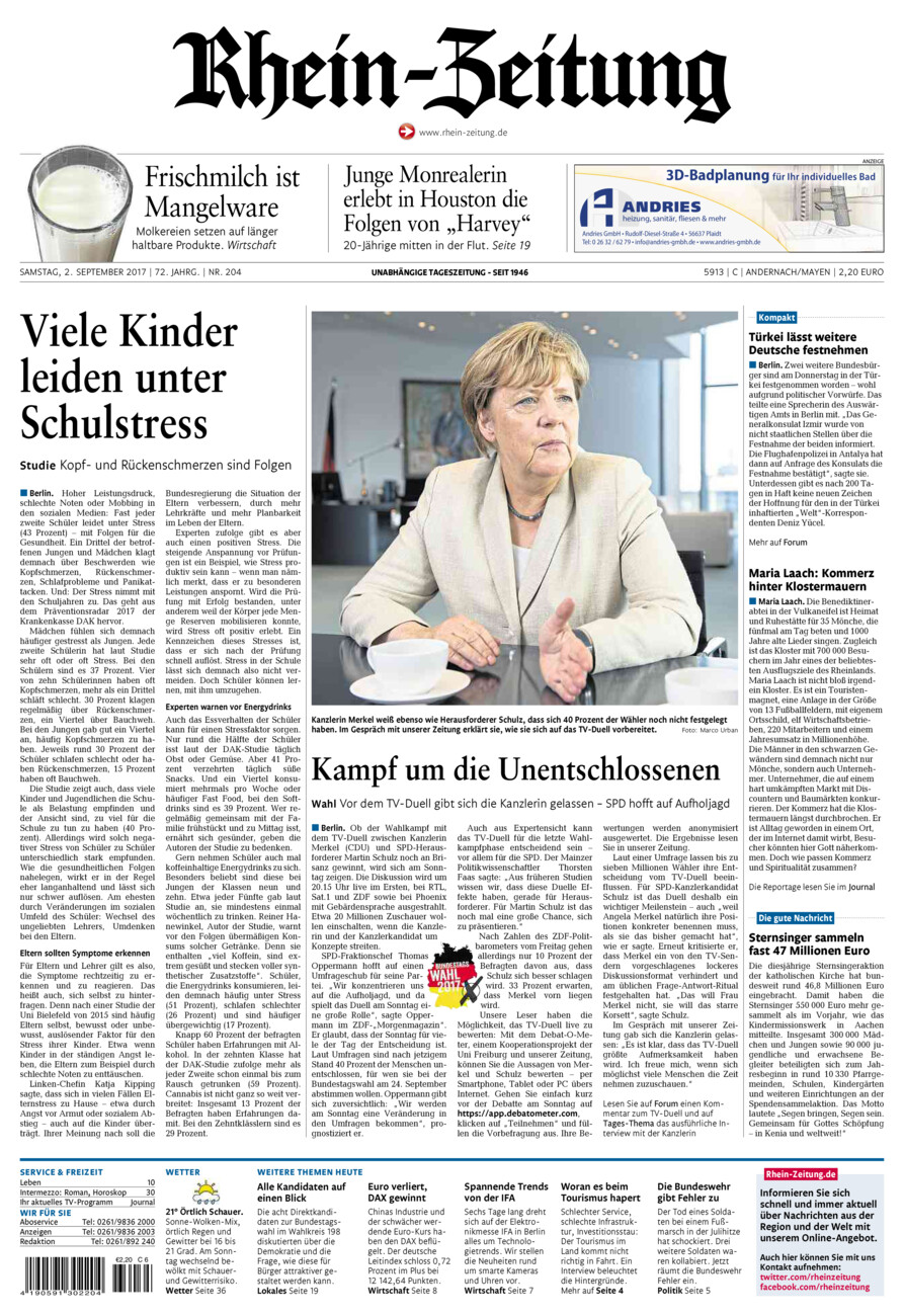 Rhein-Zeitung Andernach & Mayen vom Samstag, 02.09.2017