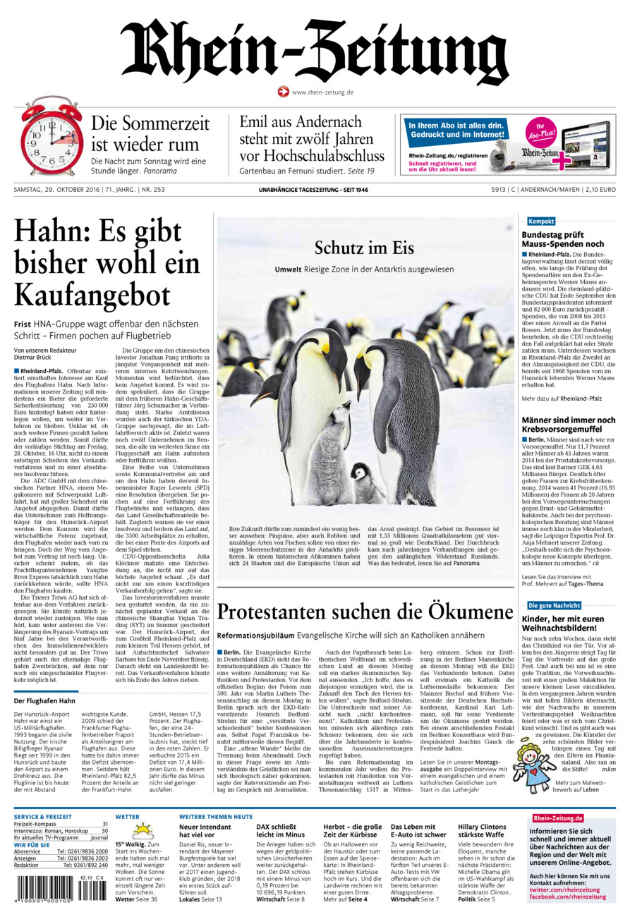 Rhein-Zeitung Andernach & Mayen vom Samstag, 29.10.2016