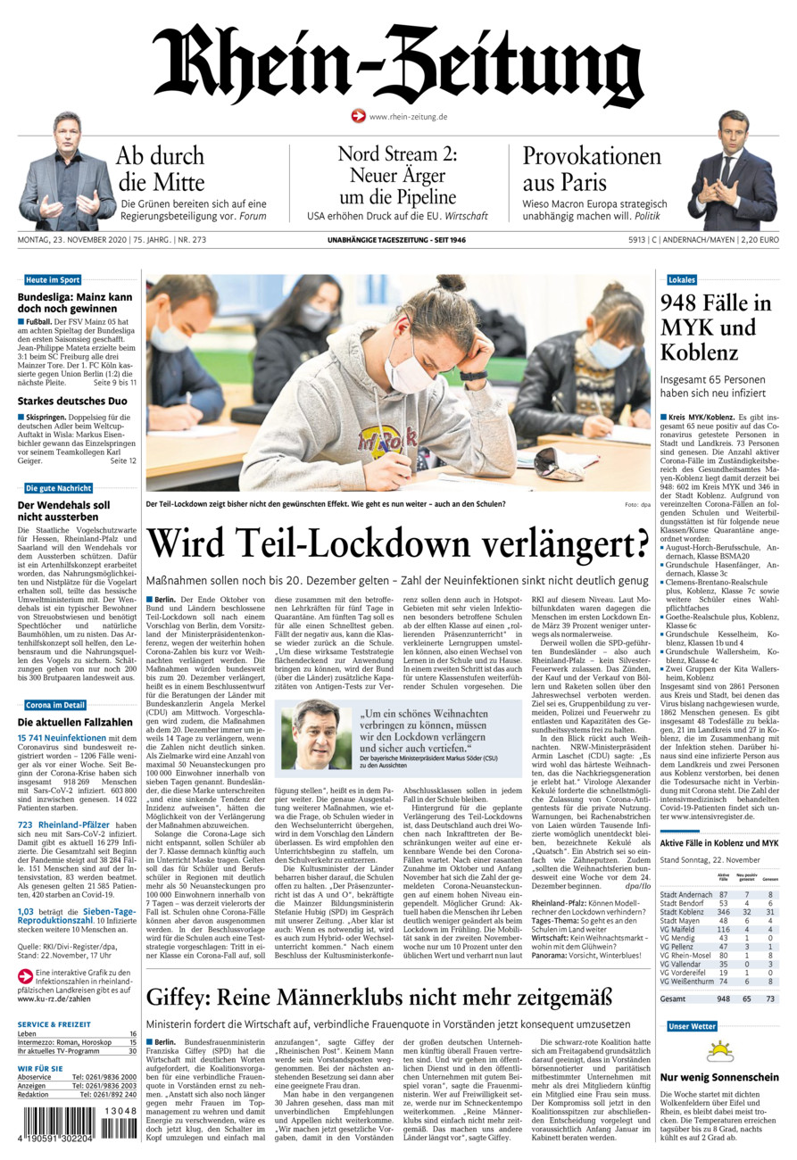 Rhein-Zeitung Andernach & Mayen vom Montag, 23.11.2020