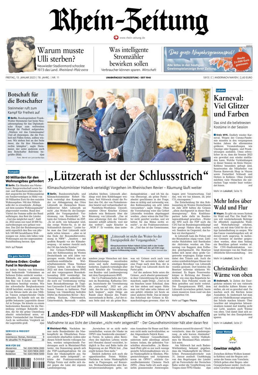 Rhein-Zeitung Andernach & Mayen vom Freitag, 13.01.2023