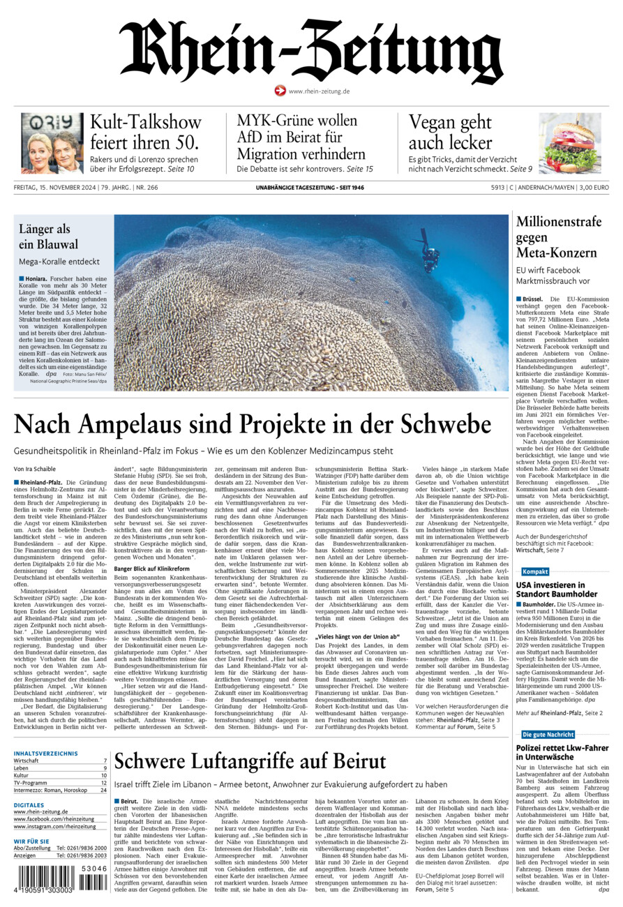 Rhein-Zeitung Andernach & Mayen vom Freitag, 15.11.2024