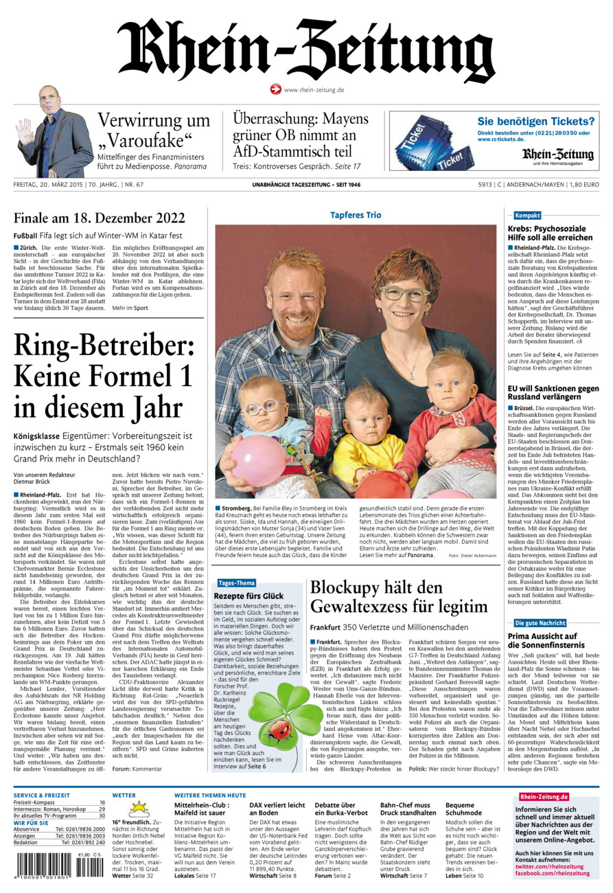 Rhein-Zeitung Andernach & Mayen vom Freitag, 20.03.2015