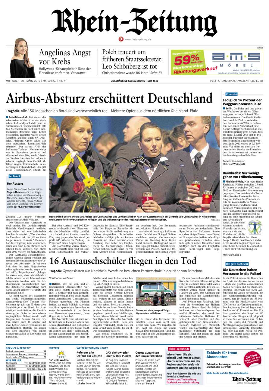Rhein-Zeitung Andernach & Mayen vom Mittwoch, 25.03.2015