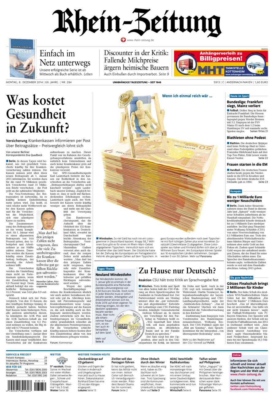Rhein-Zeitung Andernach & Mayen vom Montag, 08.12.2014