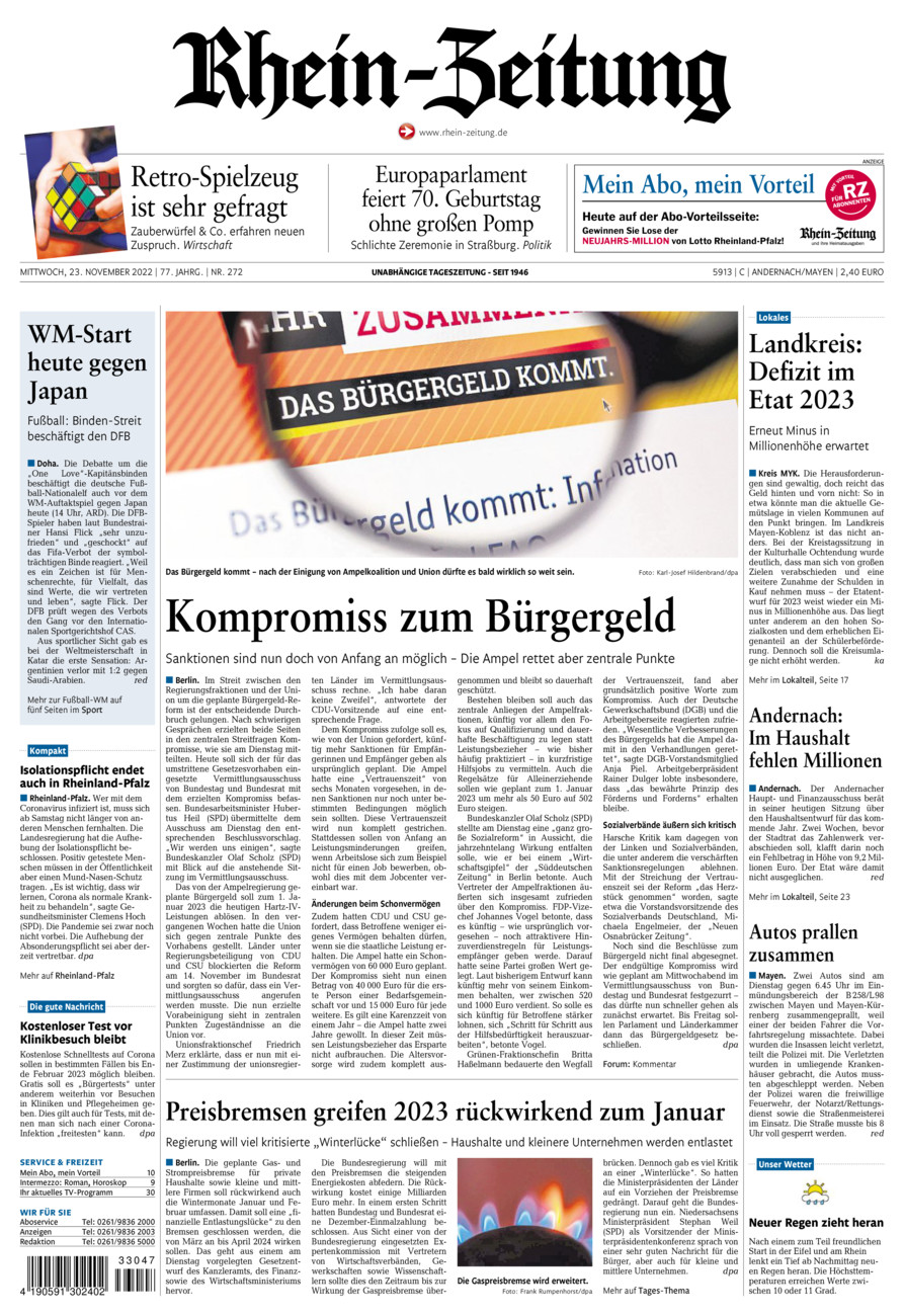 Rhein-Zeitung Andernach & Mayen vom Mittwoch, 23.11.2022