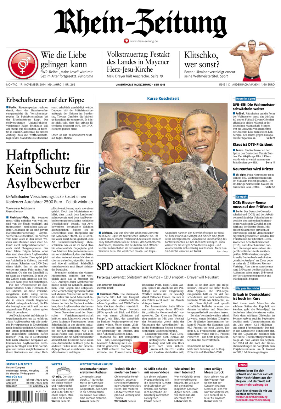Rhein-Zeitung Andernach & Mayen vom Montag, 17.11.2014