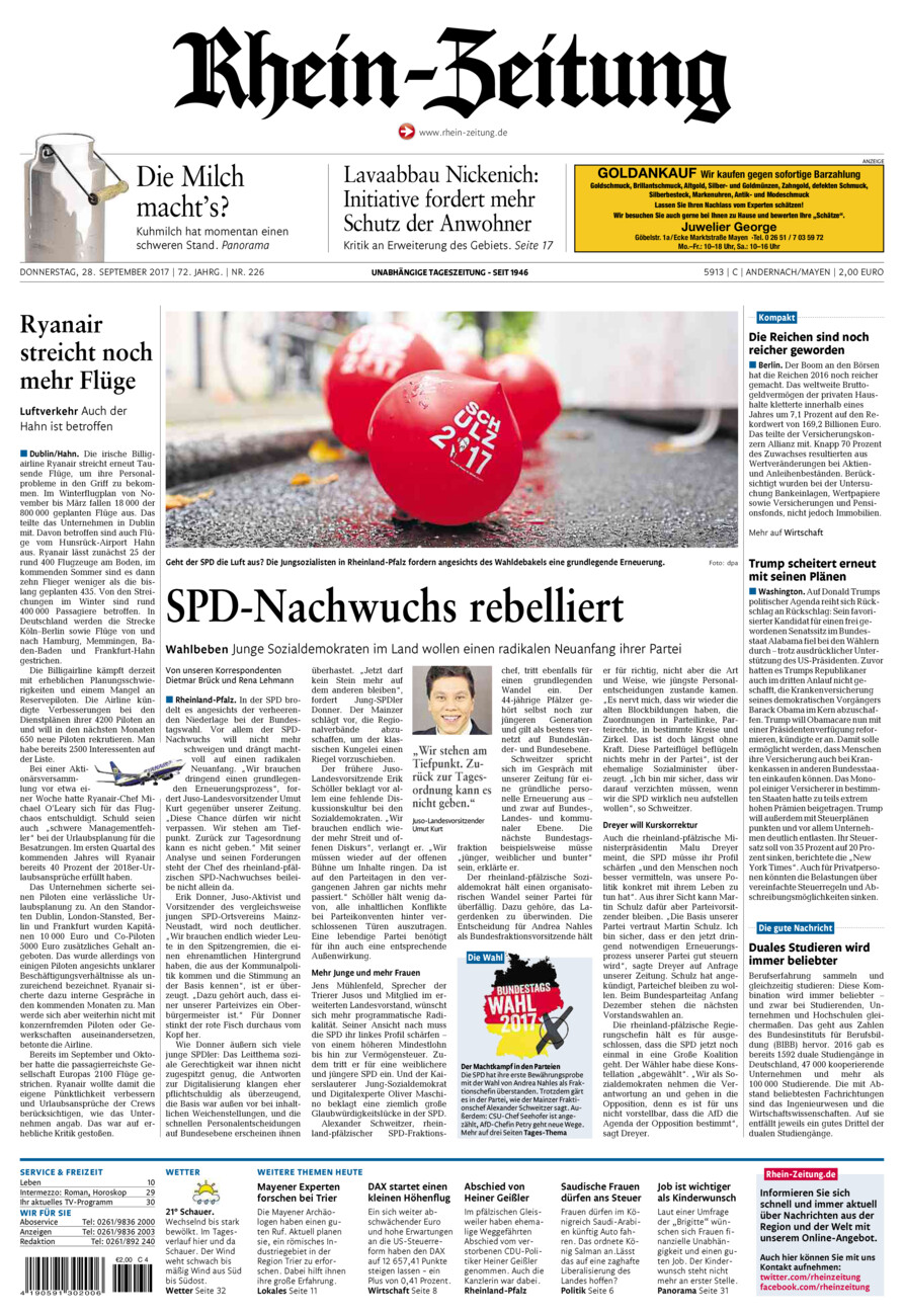 Rhein-Zeitung Andernach & Mayen vom Donnerstag, 28.09.2017