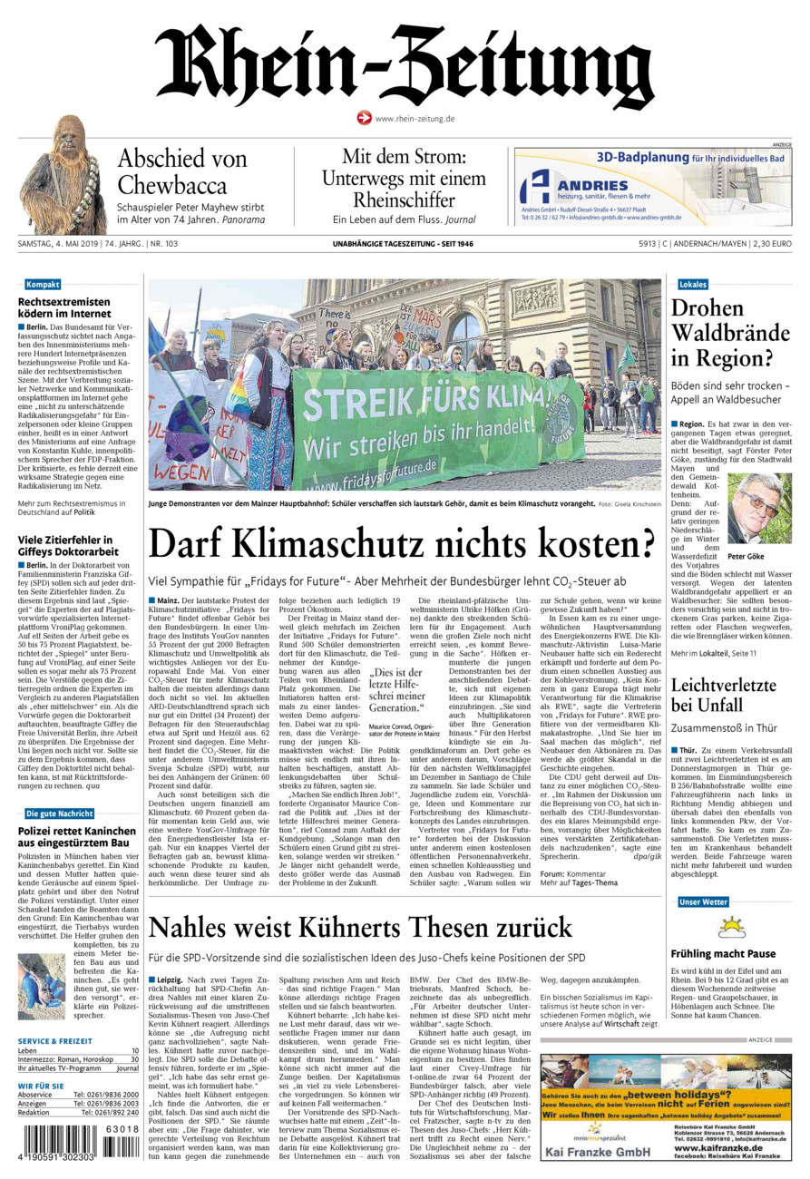 Rhein-Zeitung Andernach & Mayen vom Samstag, 04.05.2019