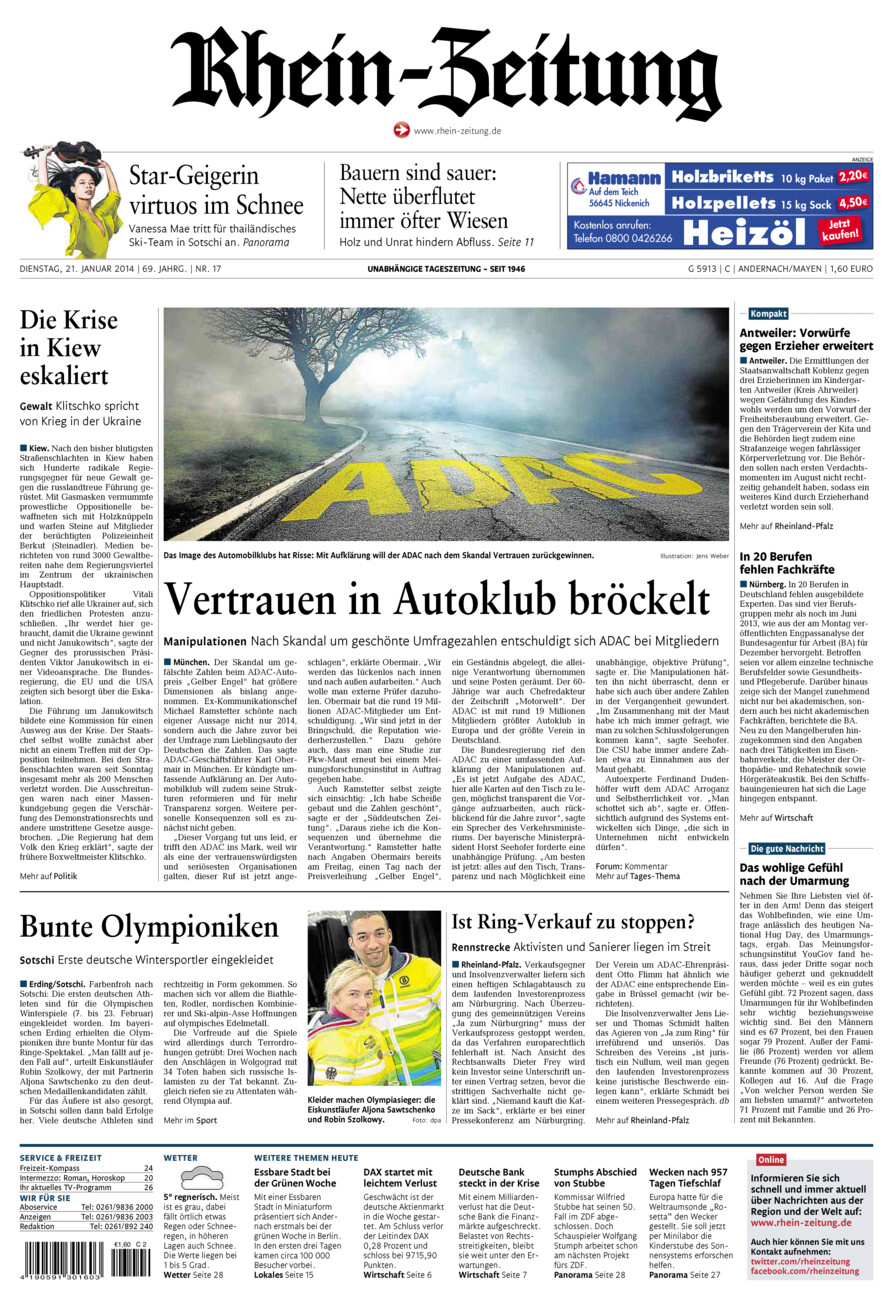 Rhein-Zeitung Andernach & Mayen vom Dienstag, 21.01.2014