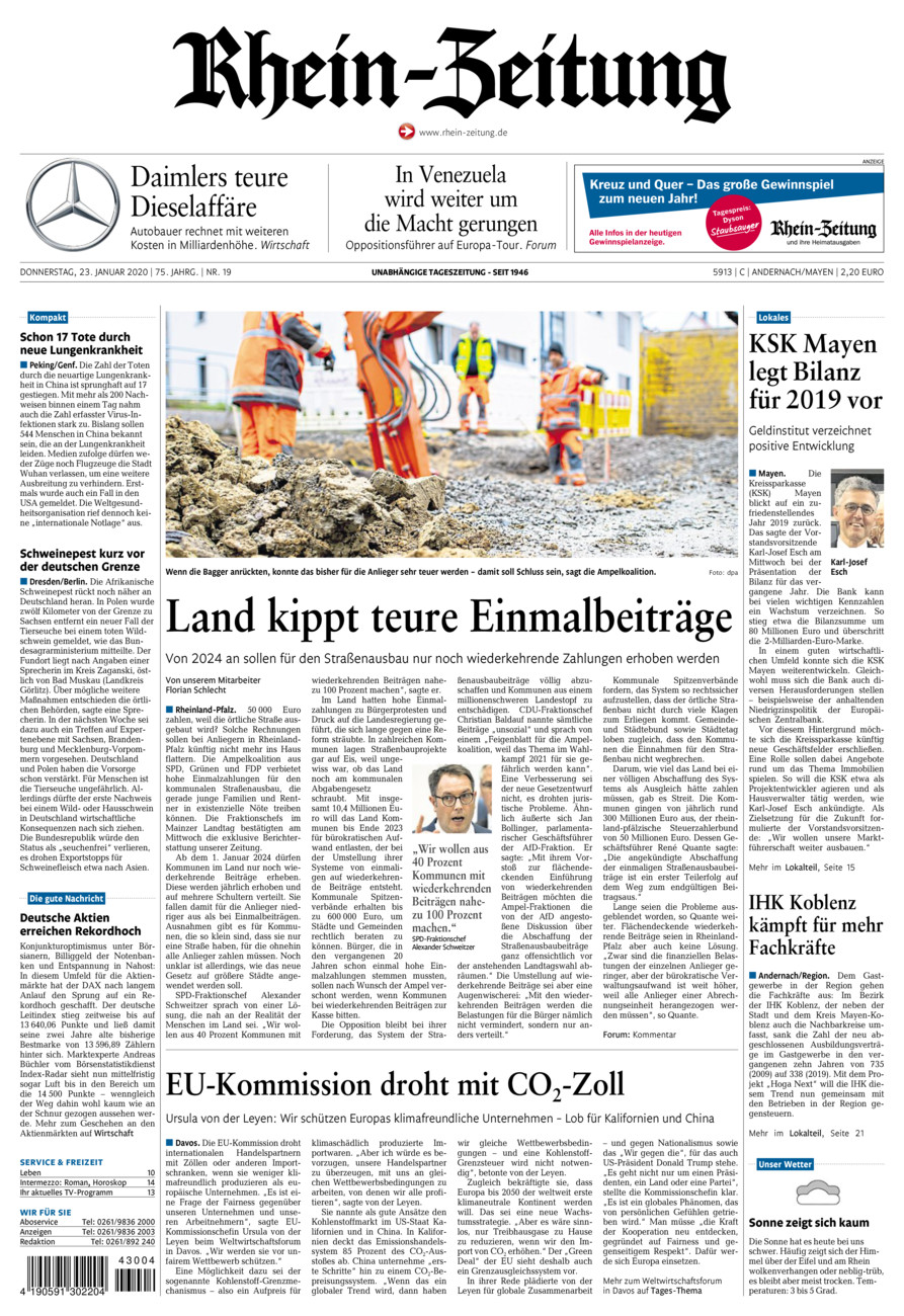 Rhein-Zeitung Andernach & Mayen vom Donnerstag, 23.01.2020