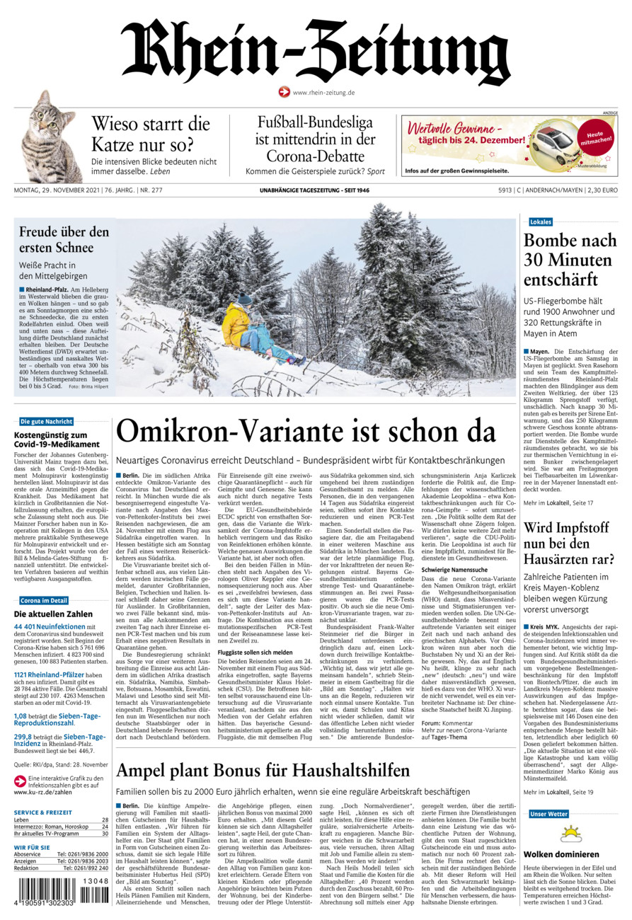 Rhein-Zeitung Andernach & Mayen vom Montag, 29.11.2021