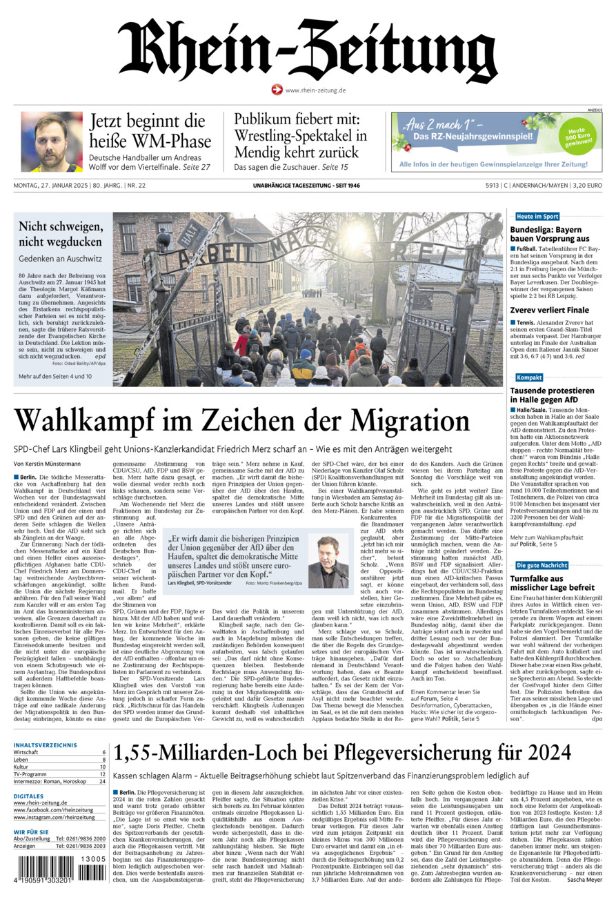 Rhein-Zeitung Andernach & Mayen vom Montag, 27.01.2025