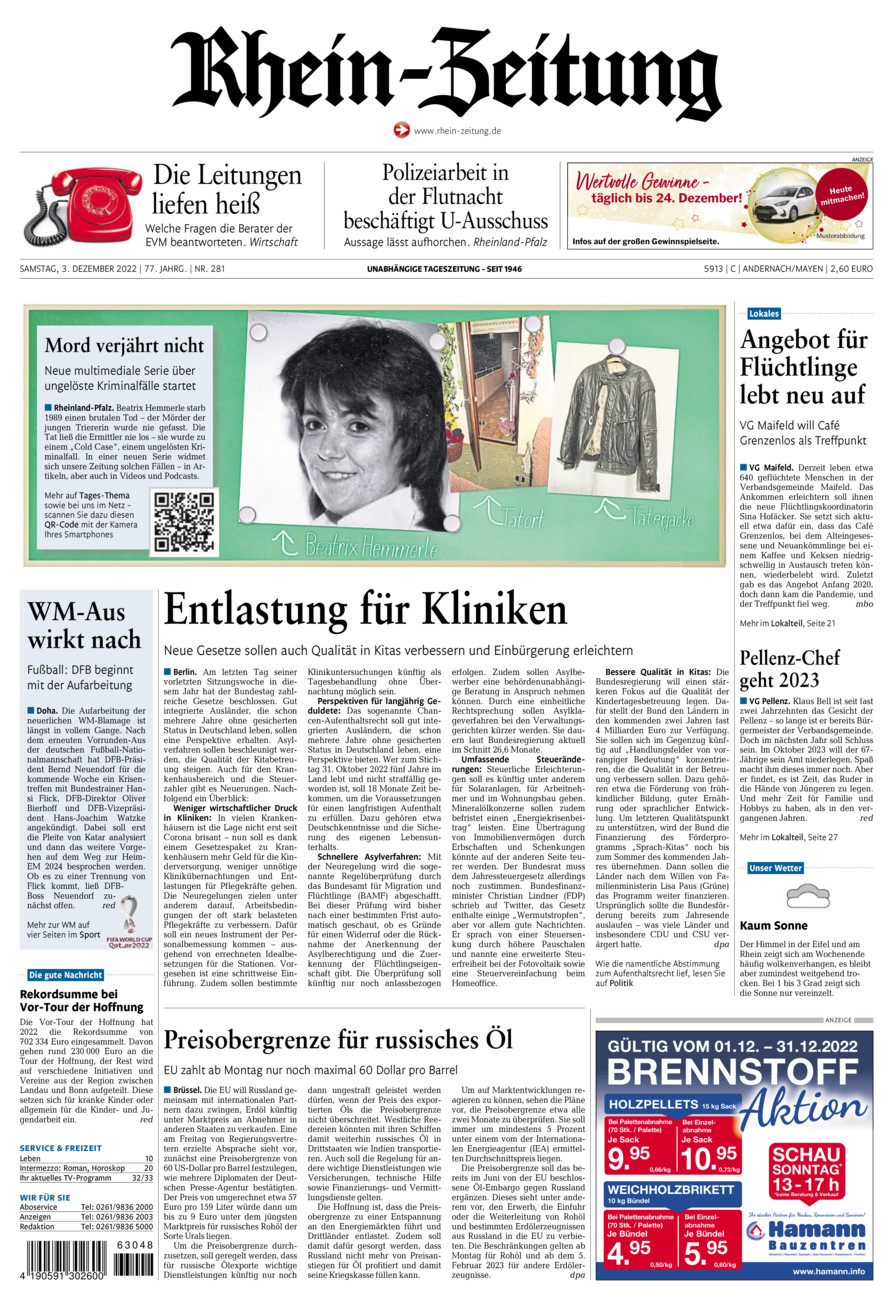 Rhein-Zeitung Andernach & Mayen vom Samstag, 03.12.2022