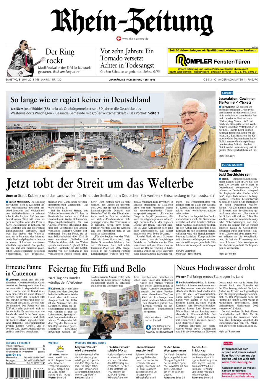 Rhein-Zeitung Andernach & Mayen vom Samstag, 08.06.2013
