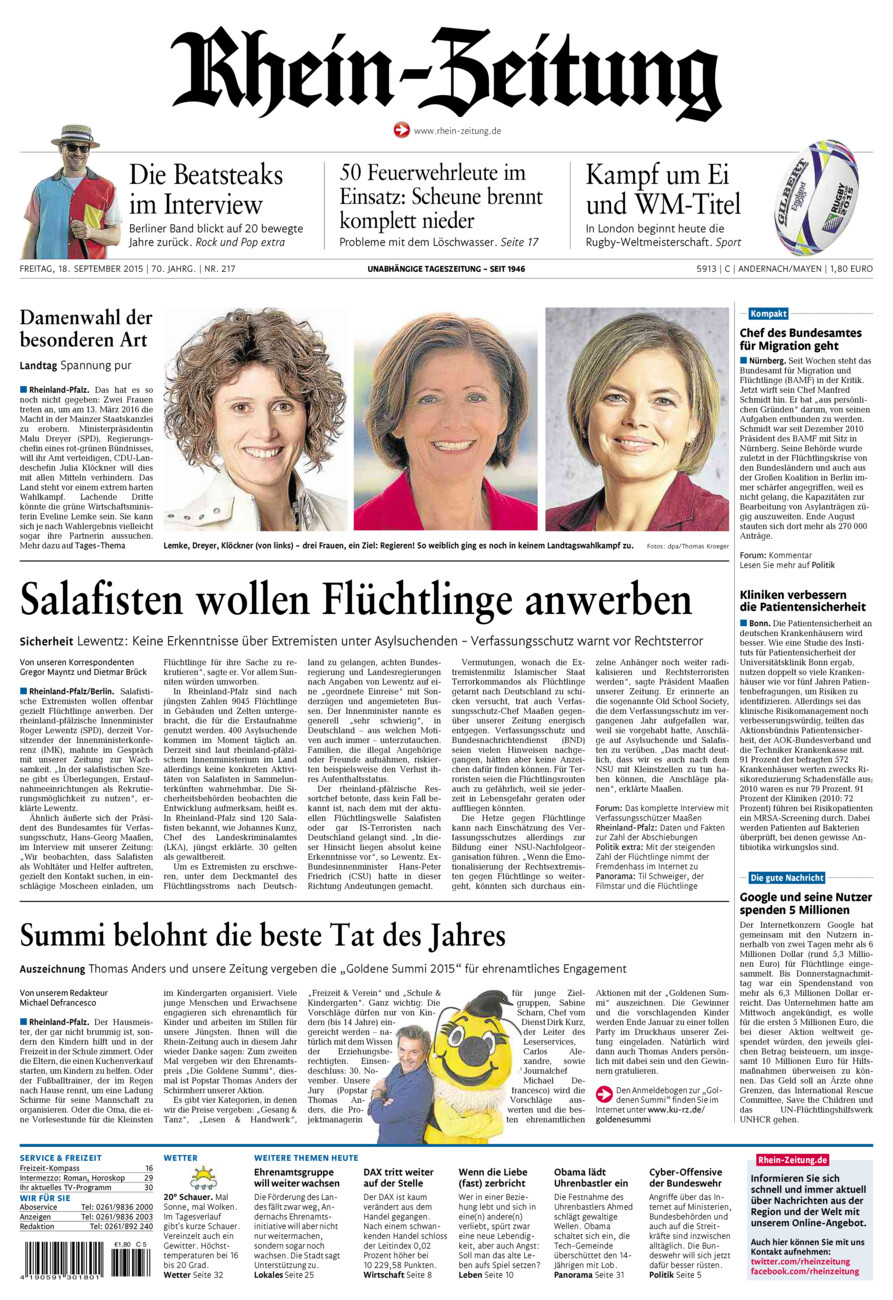 Rhein-Zeitung Andernach & Mayen vom Freitag, 18.09.2015