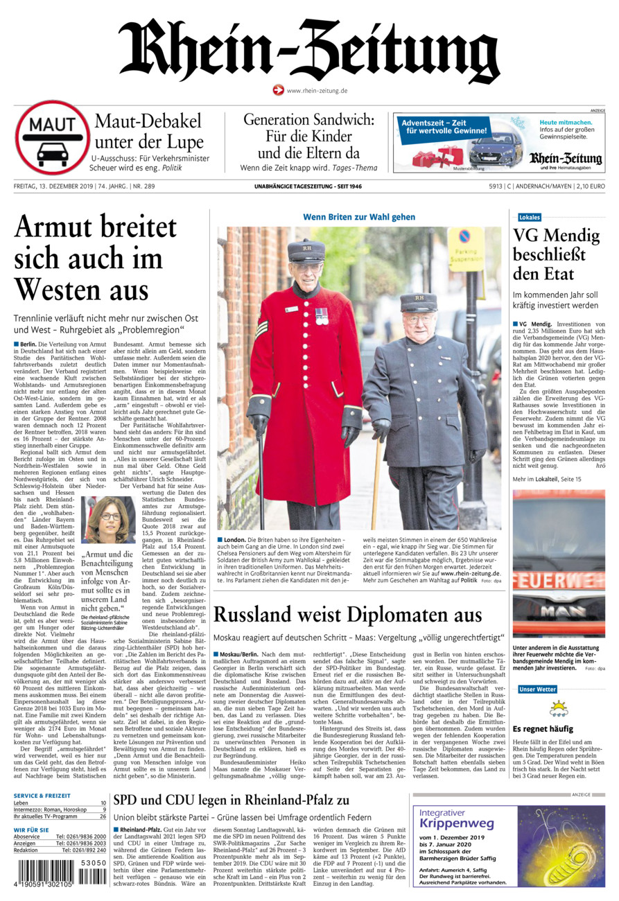 Rhein-Zeitung Andernach & Mayen vom Freitag, 13.12.2019