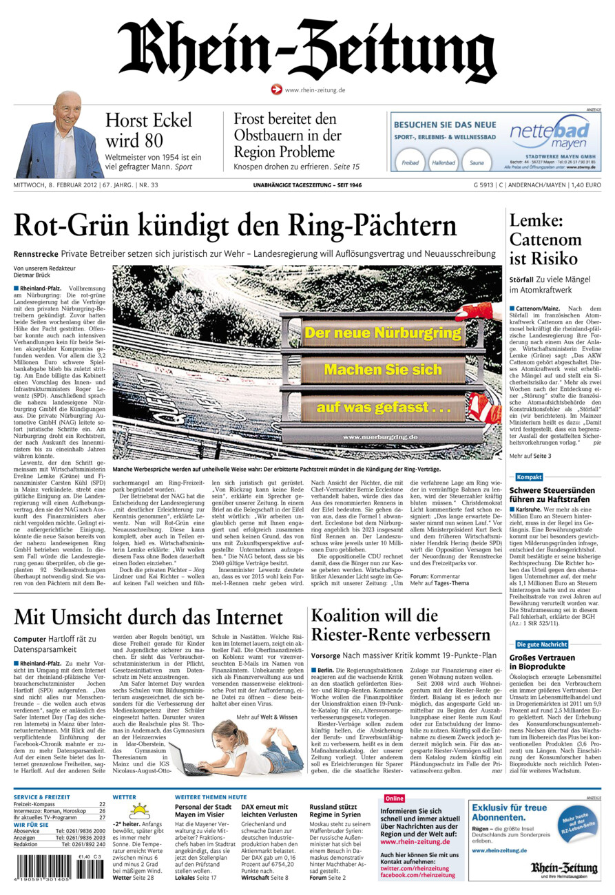 Rhein-Zeitung Andernach & Mayen vom Mittwoch, 08.02.2012