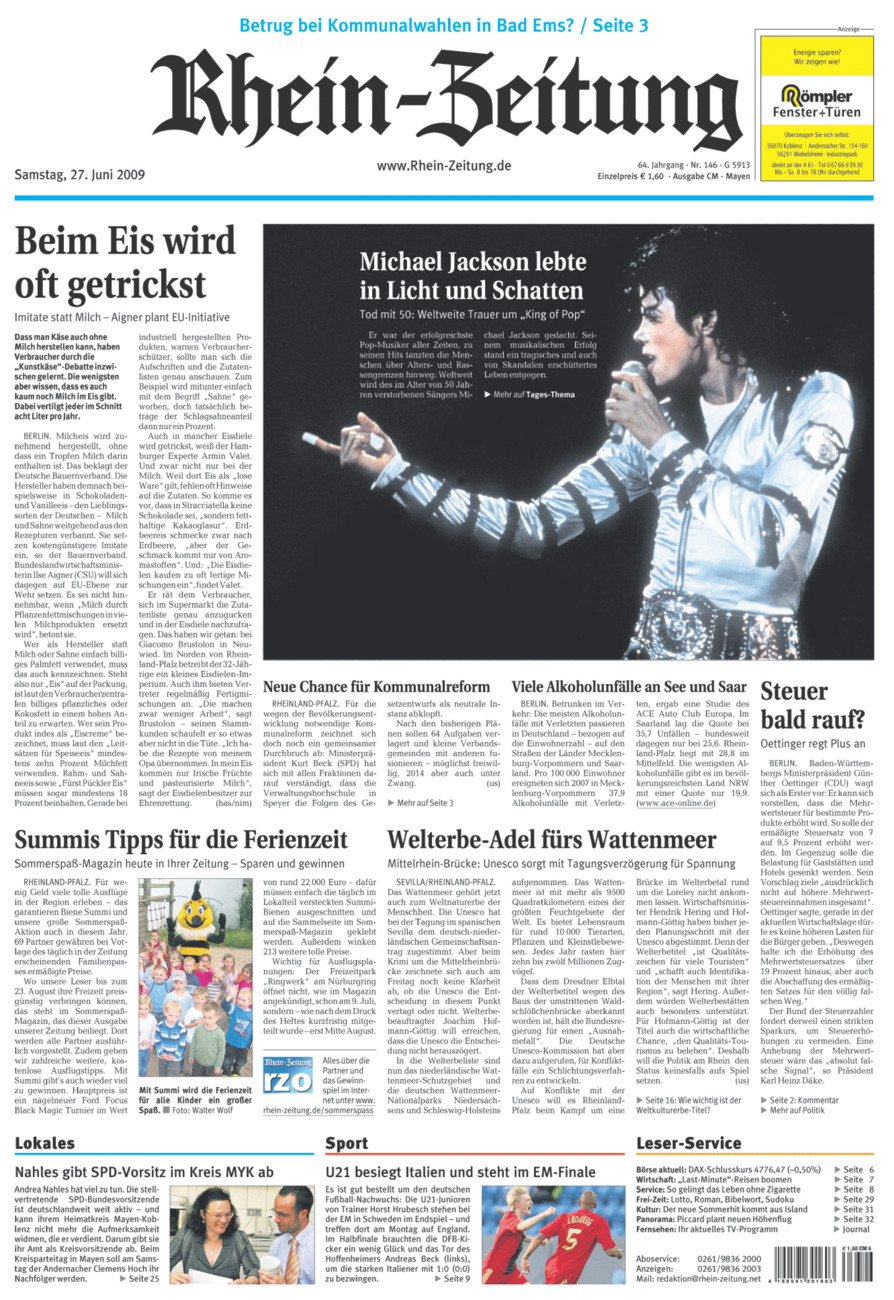 Rhein-Zeitung Andernach & Mayen vom Samstag, 27.06.2009